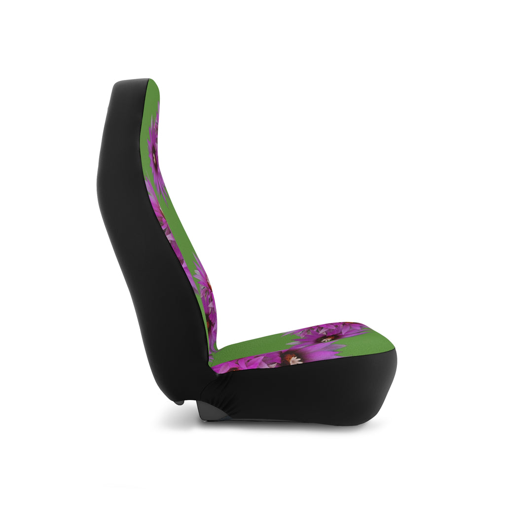 Floral Car Seat Covers — Green with Purple Lotus Design