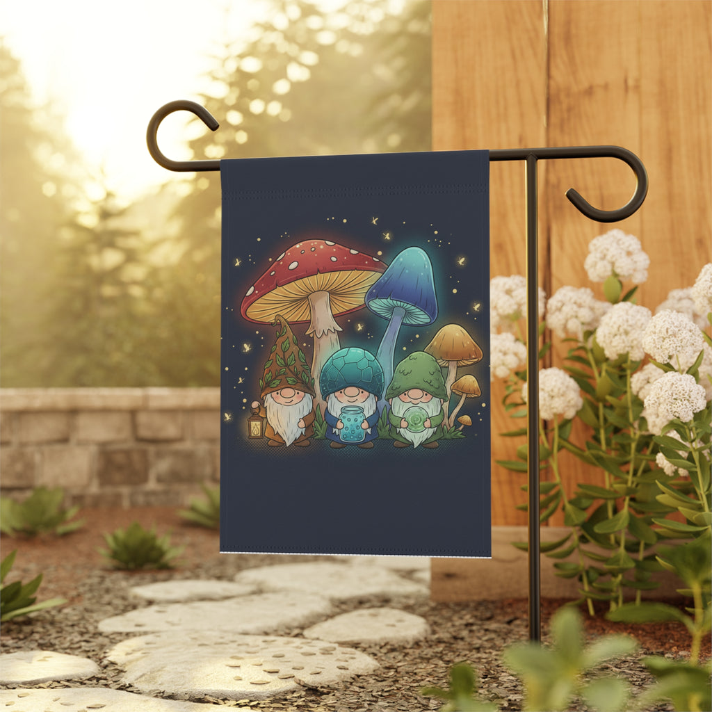 Mushroom Gnome Garden Flag — Cute Fairy Tale House & Garden Banner