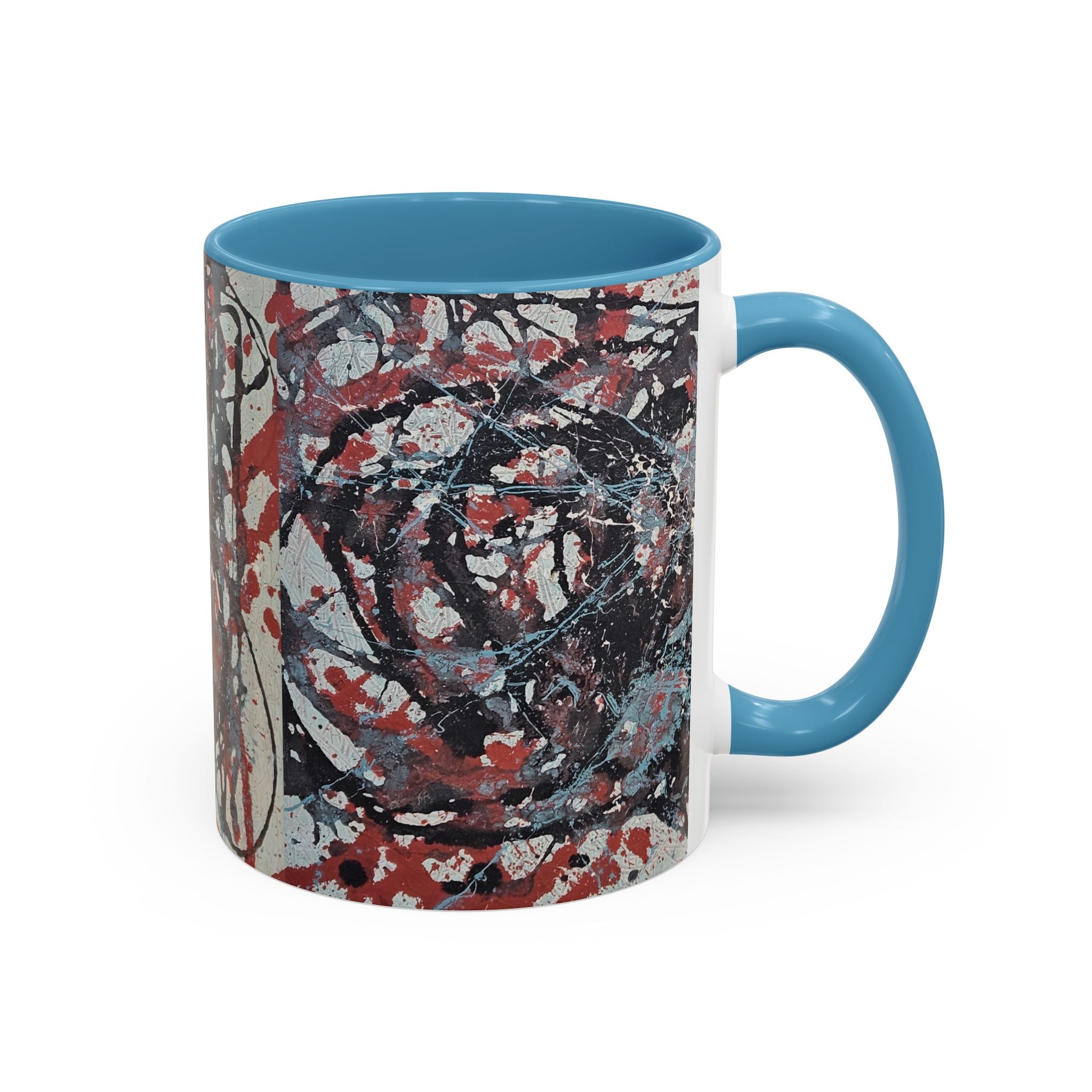 Abstract Splatter Accent Coffee Mug — Red, Black & White Artistic Design (11/15oz)