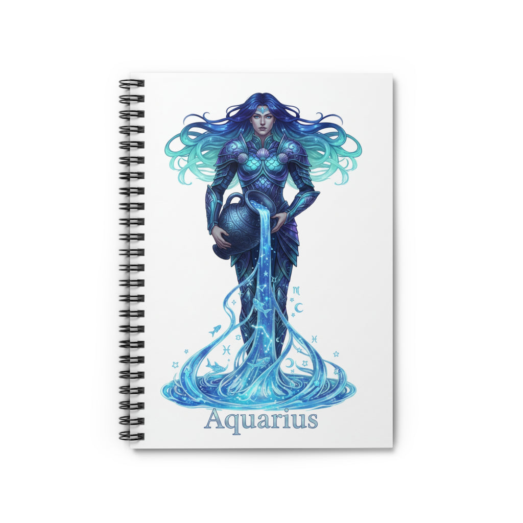 Aquarius Zodiac Spiral Notebook — Ruled Journal with Water-Bearer Artwork
