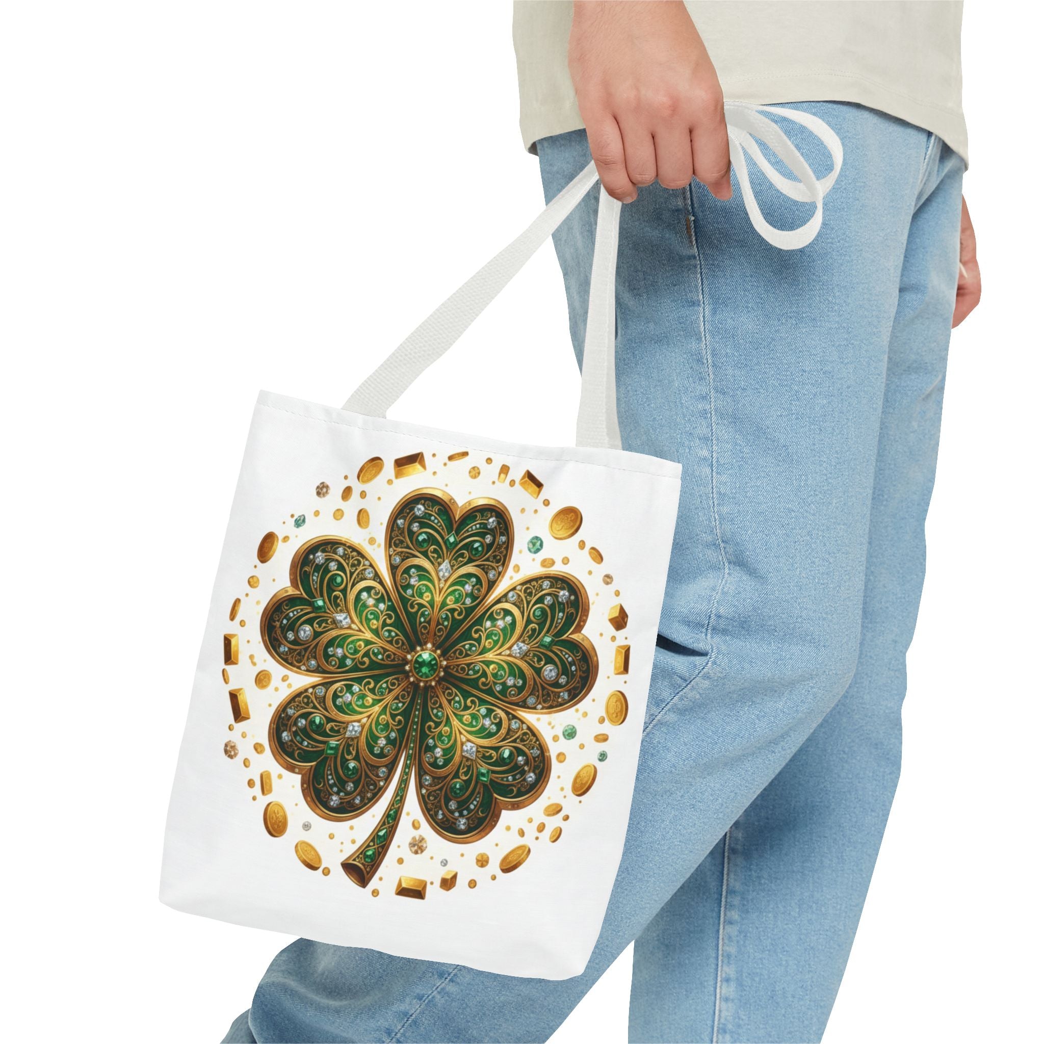 Celtic Shamrock Tote Bag — Green Four-Leaf Clover St. Patrick’s Day All-Over Print