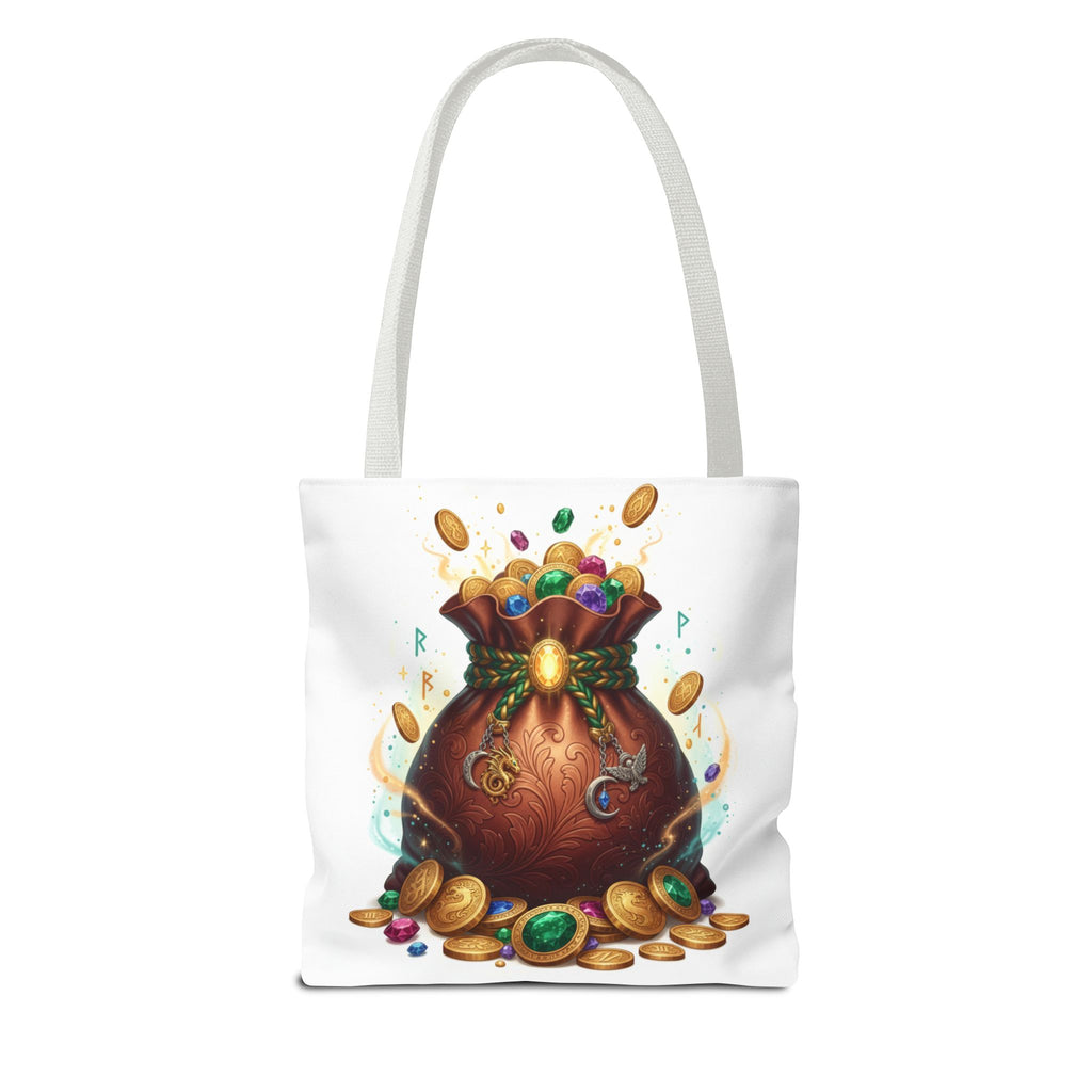 Treasure Pouch Tote Bag — Colorful Gem & Gold Coin All-Over Print Tote