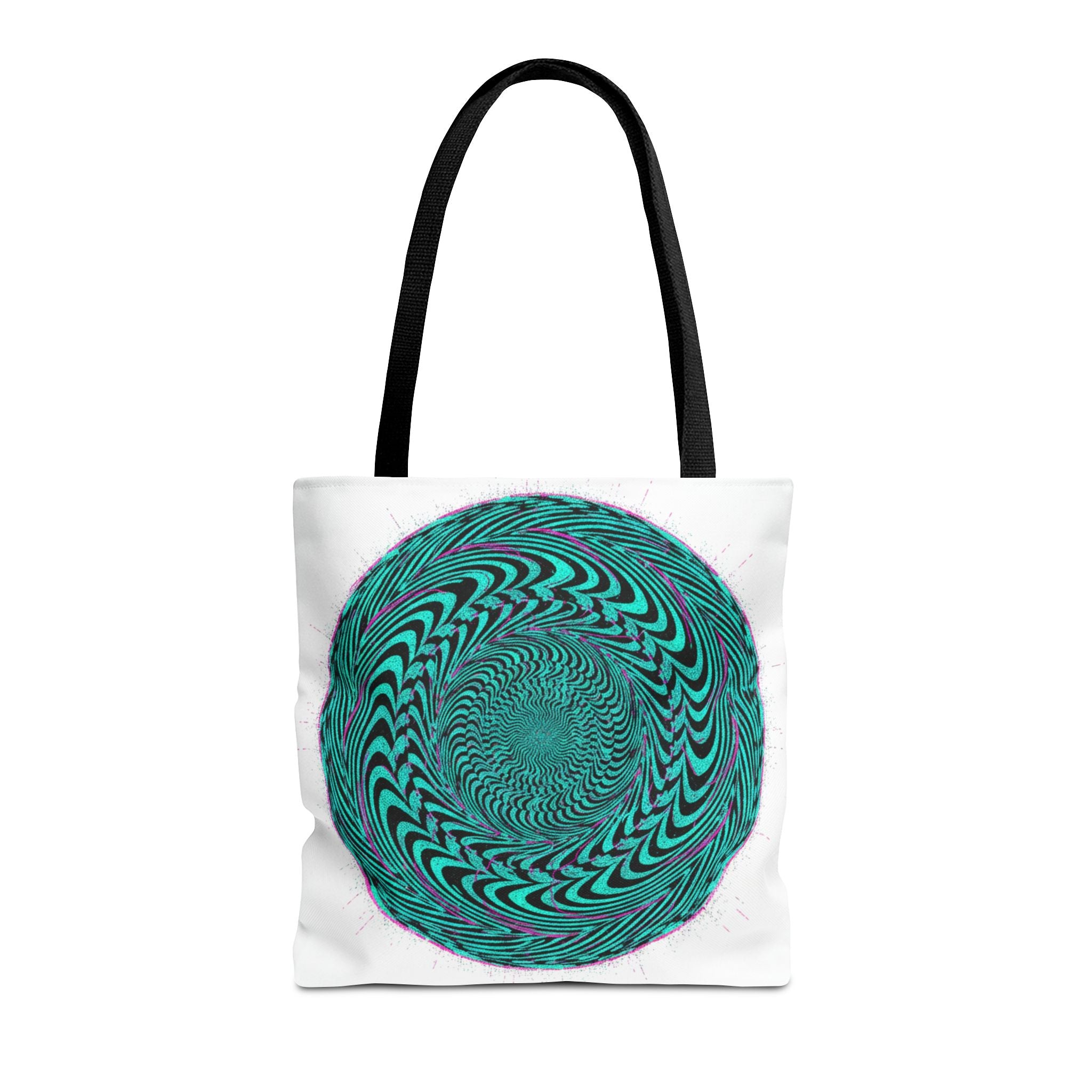 Psychedelic Spiral Tote Bag — Teal Optical Illusion All-Over Print