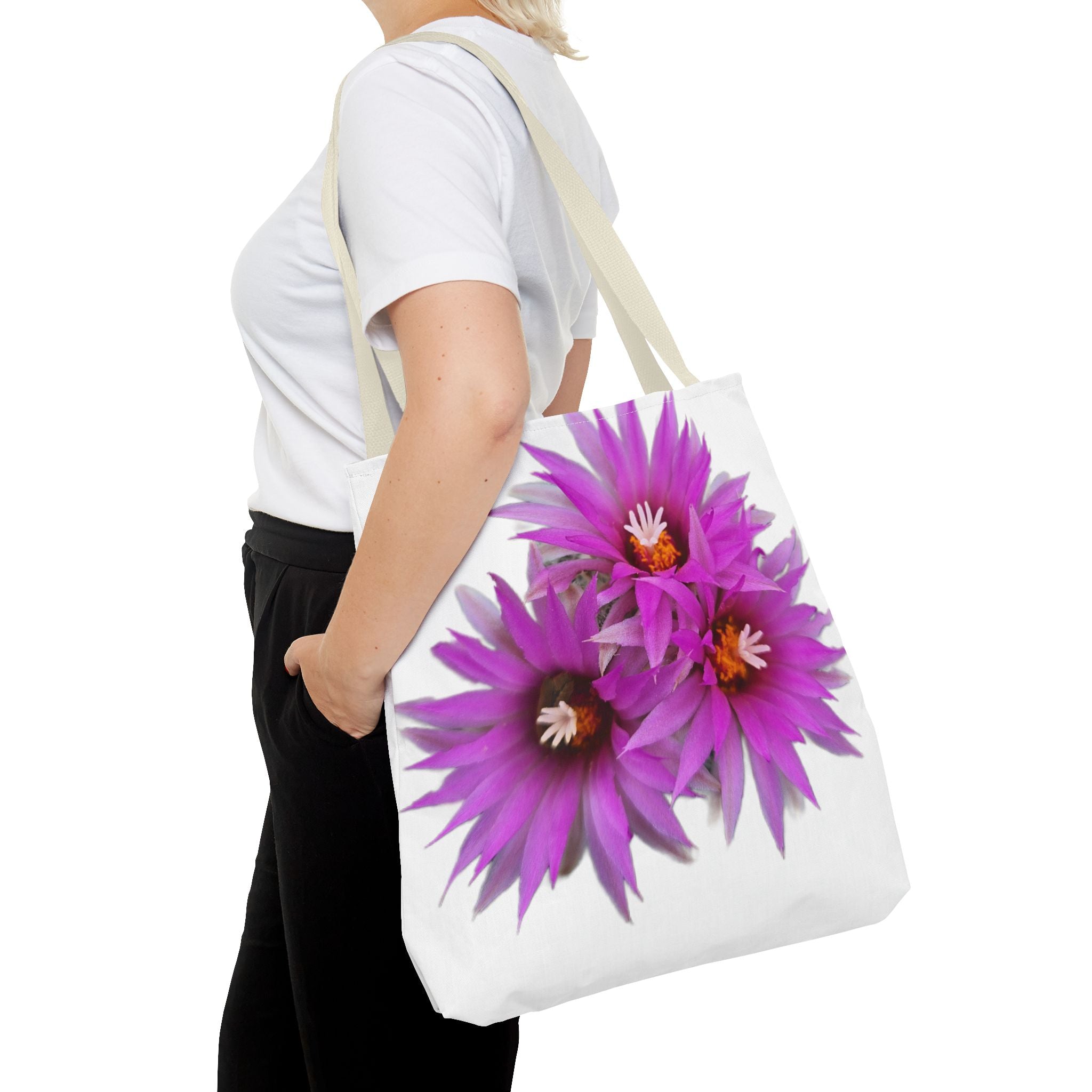 Pink Cactus Flower Tote Bag — Vibrant Desert Floral All-Over Print Tote