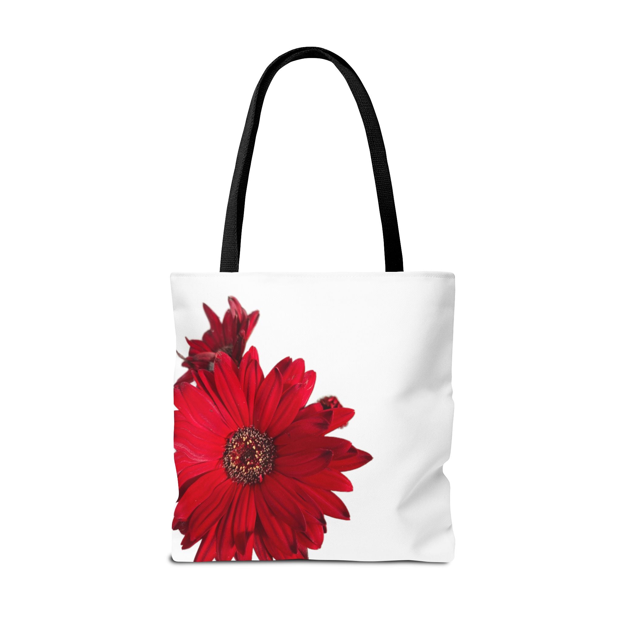 Red Gerbera Floral Tote Bag – Bright Daisy Print Canvas Tote