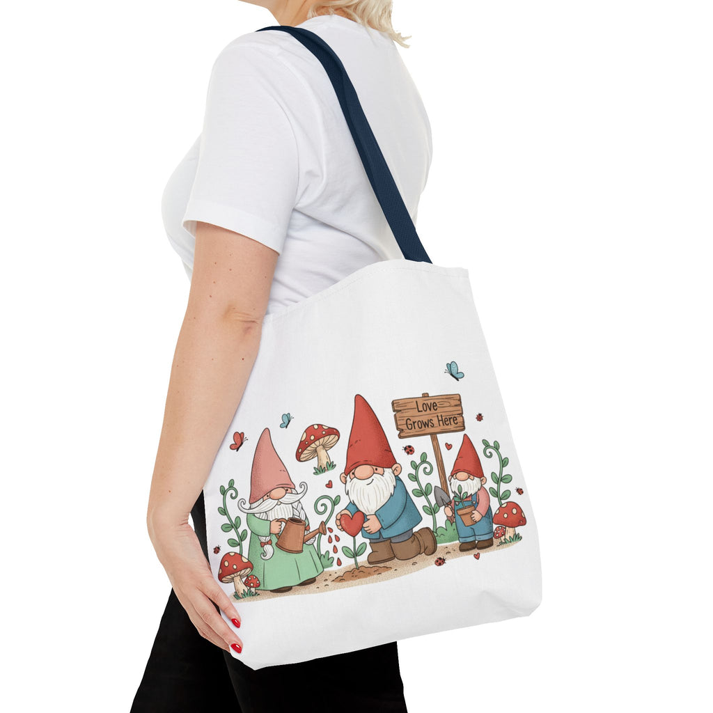 Gnome Garden Tote Bag — Cute Gardening Gnomes "Love Grows Here" Canvas Tote
