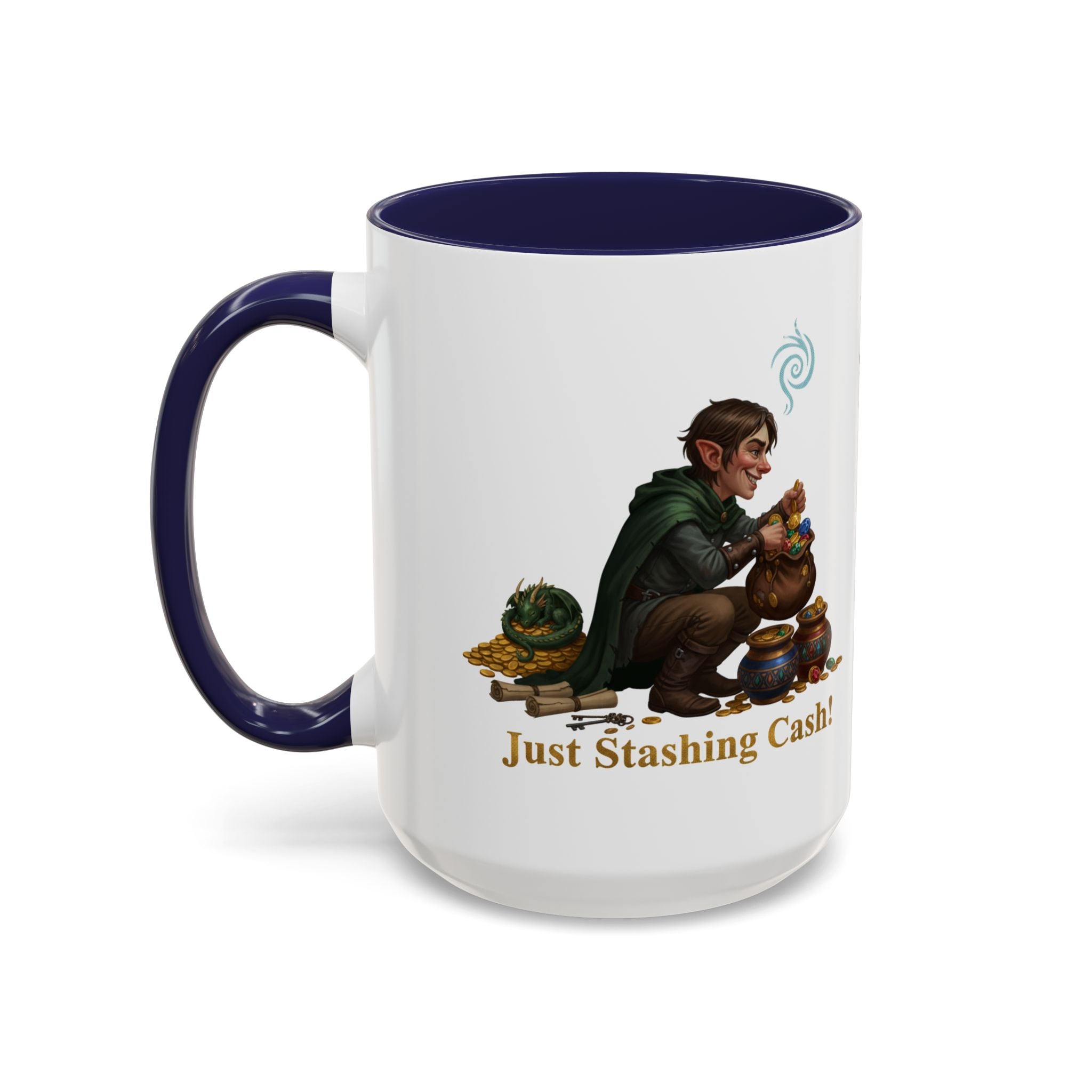 Accent Coffee Mug — "Just Stashing Cash!" Fantasy Gnome Money Mug (11/15oz)