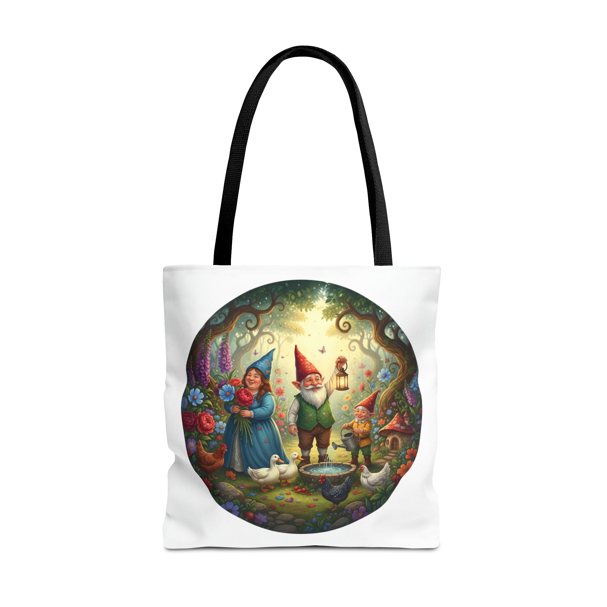 Gnome Garden Tote Bag — Whimsical Fairy Tale Circle Art