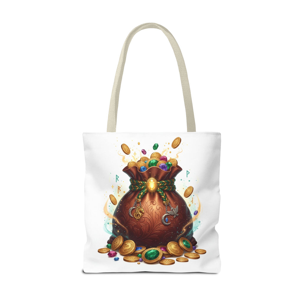 Treasure Pouch Tote Bag — Colorful Gem & Gold Coin All-Over Print Tote