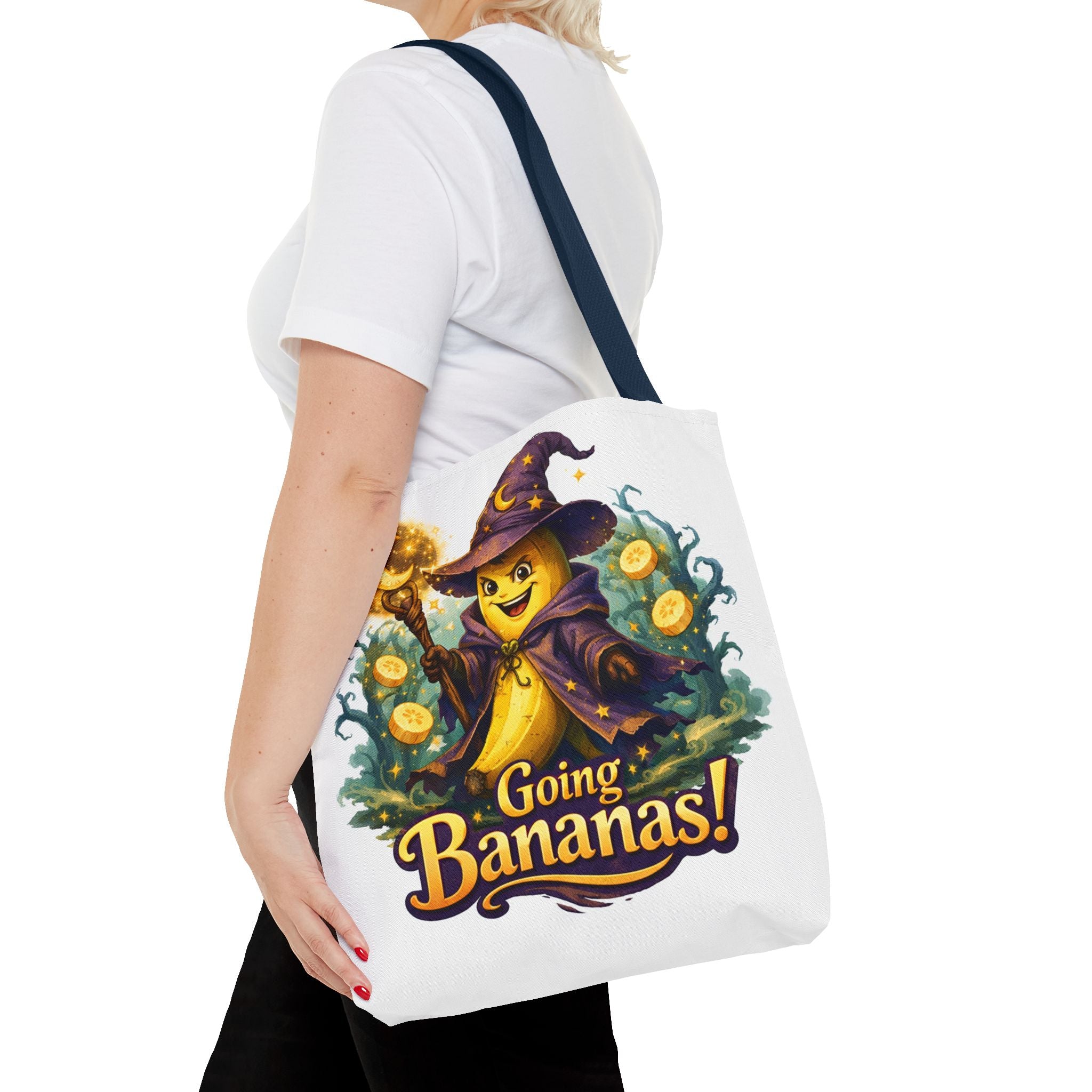 Going Bananas! Witch Banana Tote Bag — Cute Halloween Grocery & Trick-or-Treat Tote
