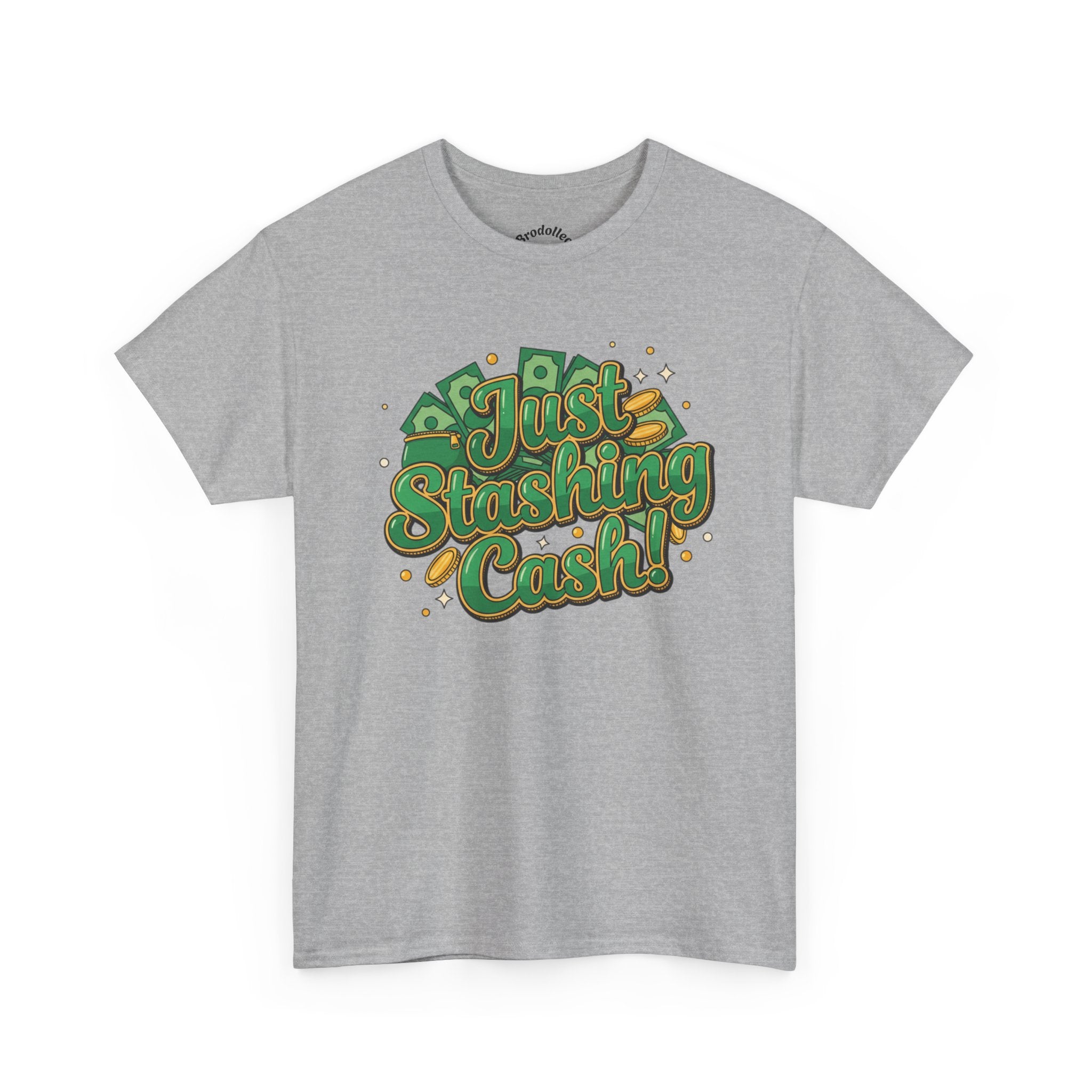 T‑Shirt — “Just Stashing Cash!” Retro Script Money Graphic Tee