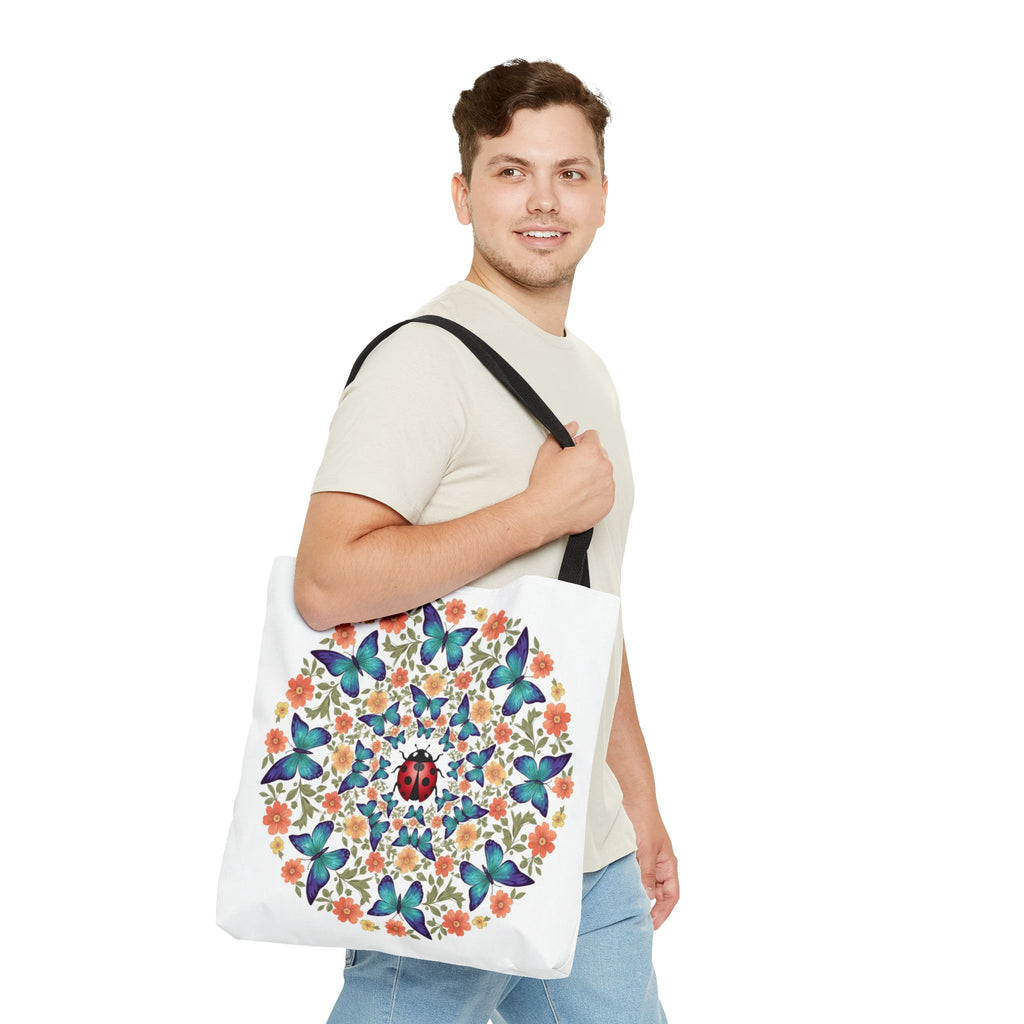Butterfly & Ladybug Floral Tote Bag – Boho Mandala AOP Beach & Market Bag