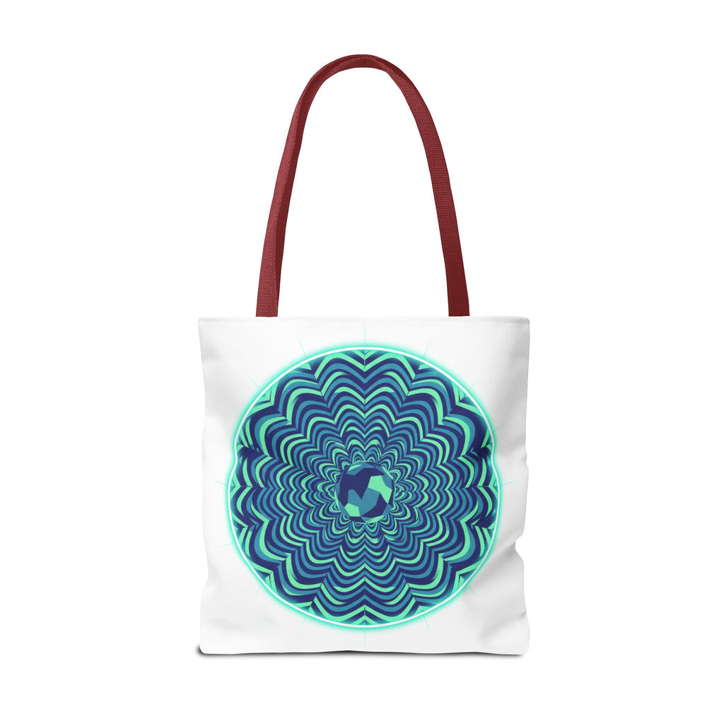Psychedelic Mandala Tote Bag — Blue Green Optical Art All-Over Print