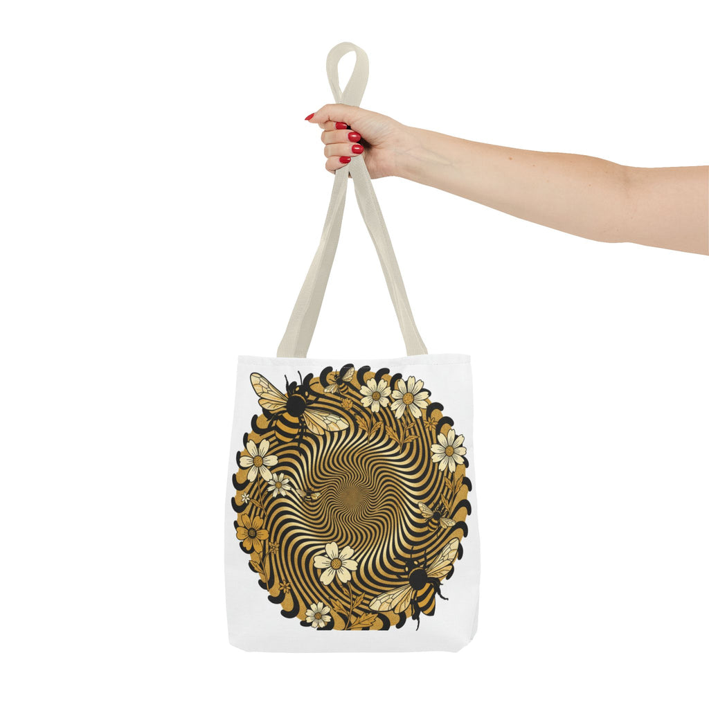 Bee Floral Spiral Tote Bag — Vintage Honeybee Floral Swirl Design
