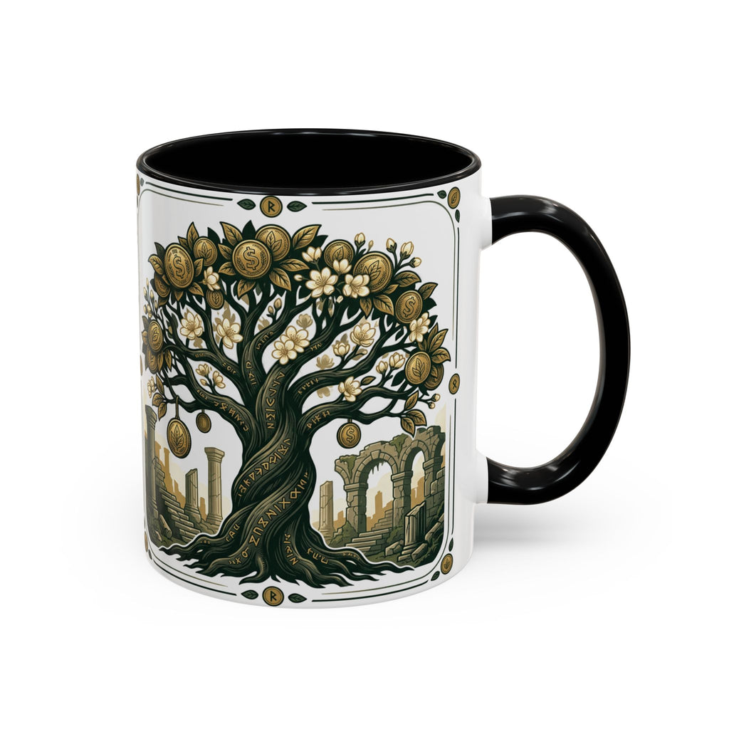 Ornate Tree of Coins Coffee Mug — Gold Ruins Accent Ceramic Mug (11/15oz)