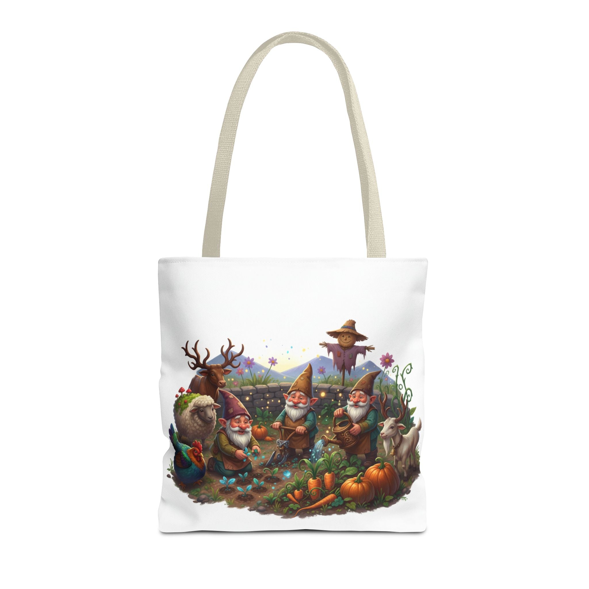 Gnome Garden Tote Bag — Whimsical Gnome & Pumpkin Illustration AOP Tote