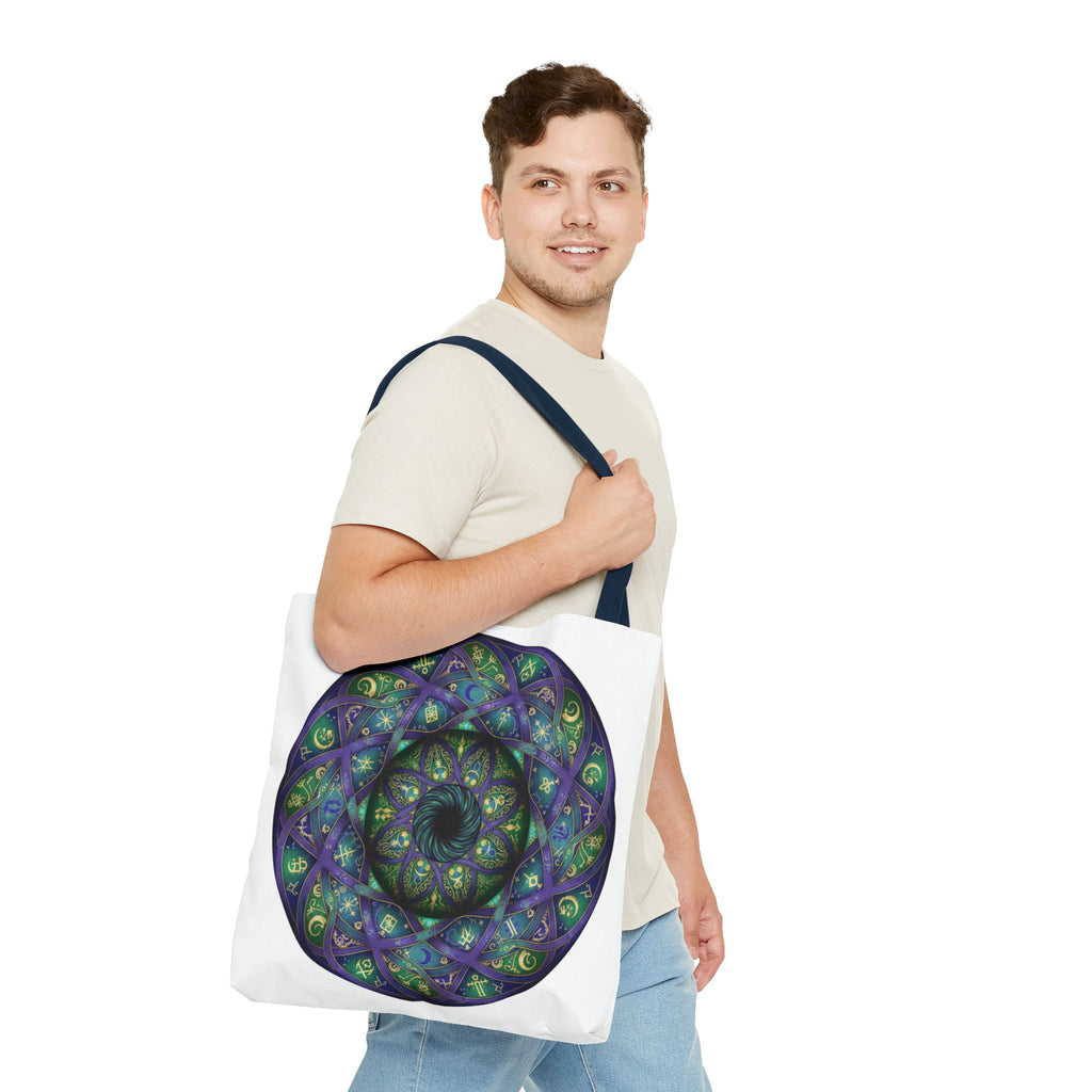 Mystic Mandala Tote Bag — Purple Green Spiral All-Over Print