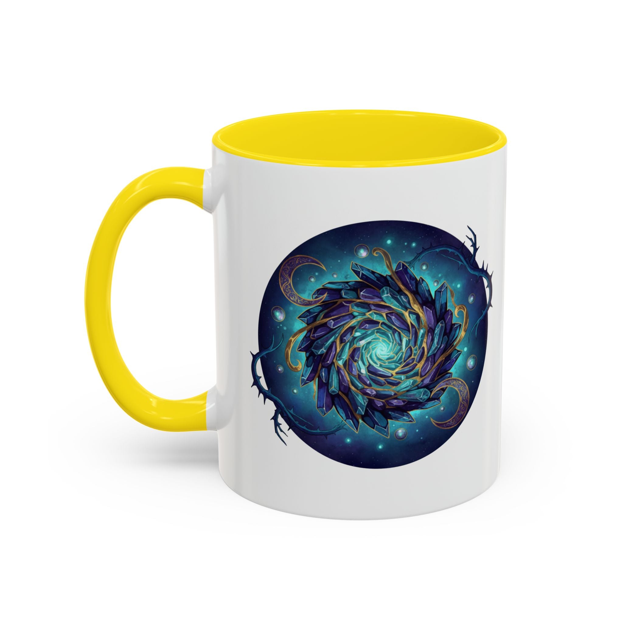 Galaxy Feather Spiral Accent Mug — Cosmic Boho Coffee Cup (11/15oz)