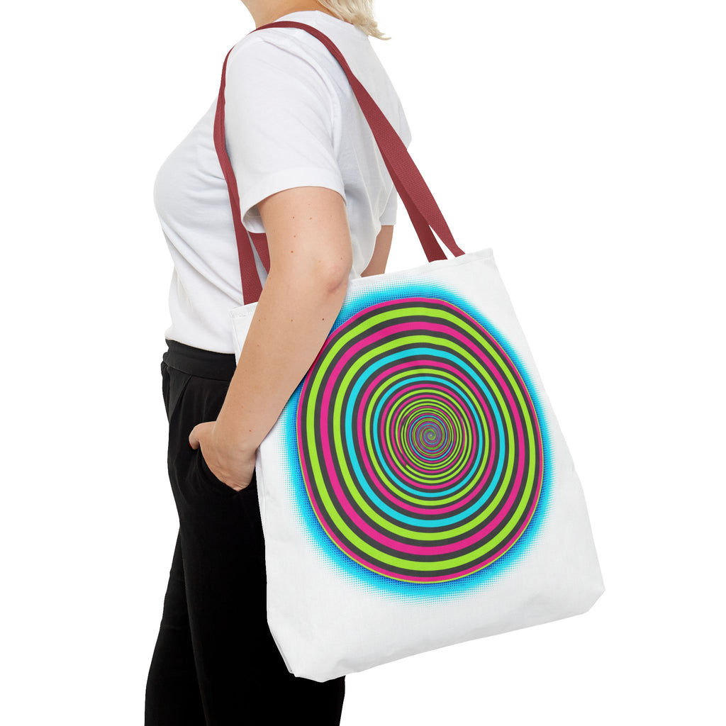 Psychedelic Spiral Tote Bag — Colorful Vortex All-Over Print Tote