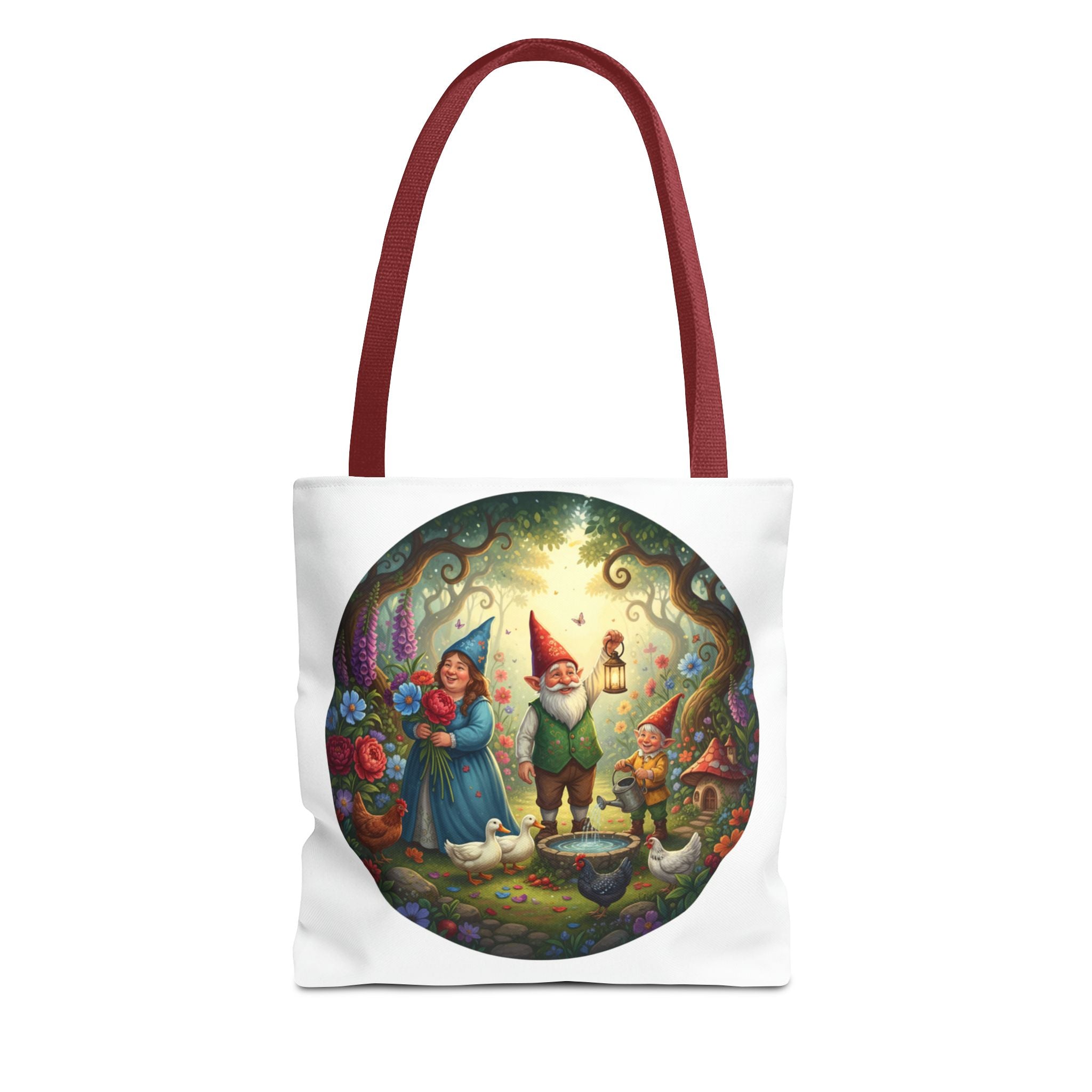 Gnome Garden Tote Bag — Whimsical Fairy Tale Circle Art