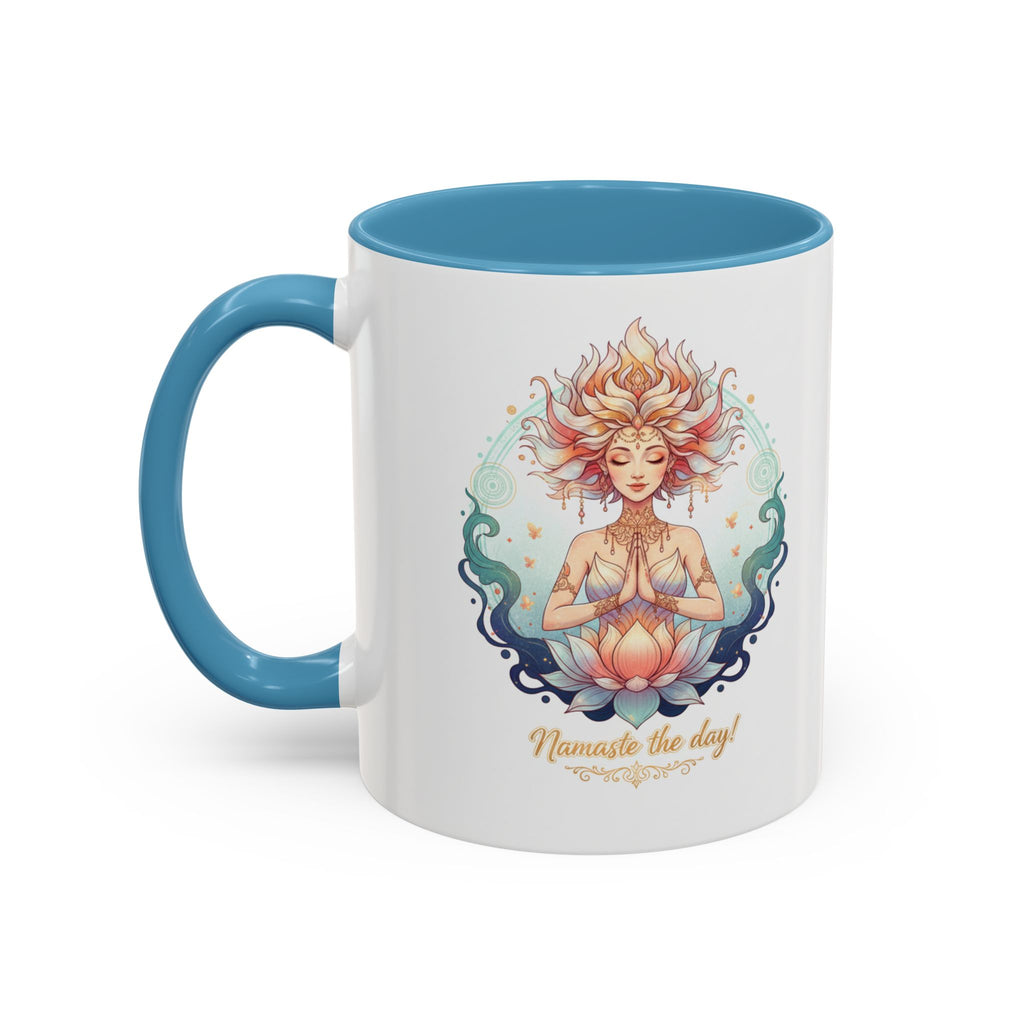 Namaste the Day Yoga Coffee Mug — Lotus Meditation Accent Mug (11/15oz)
