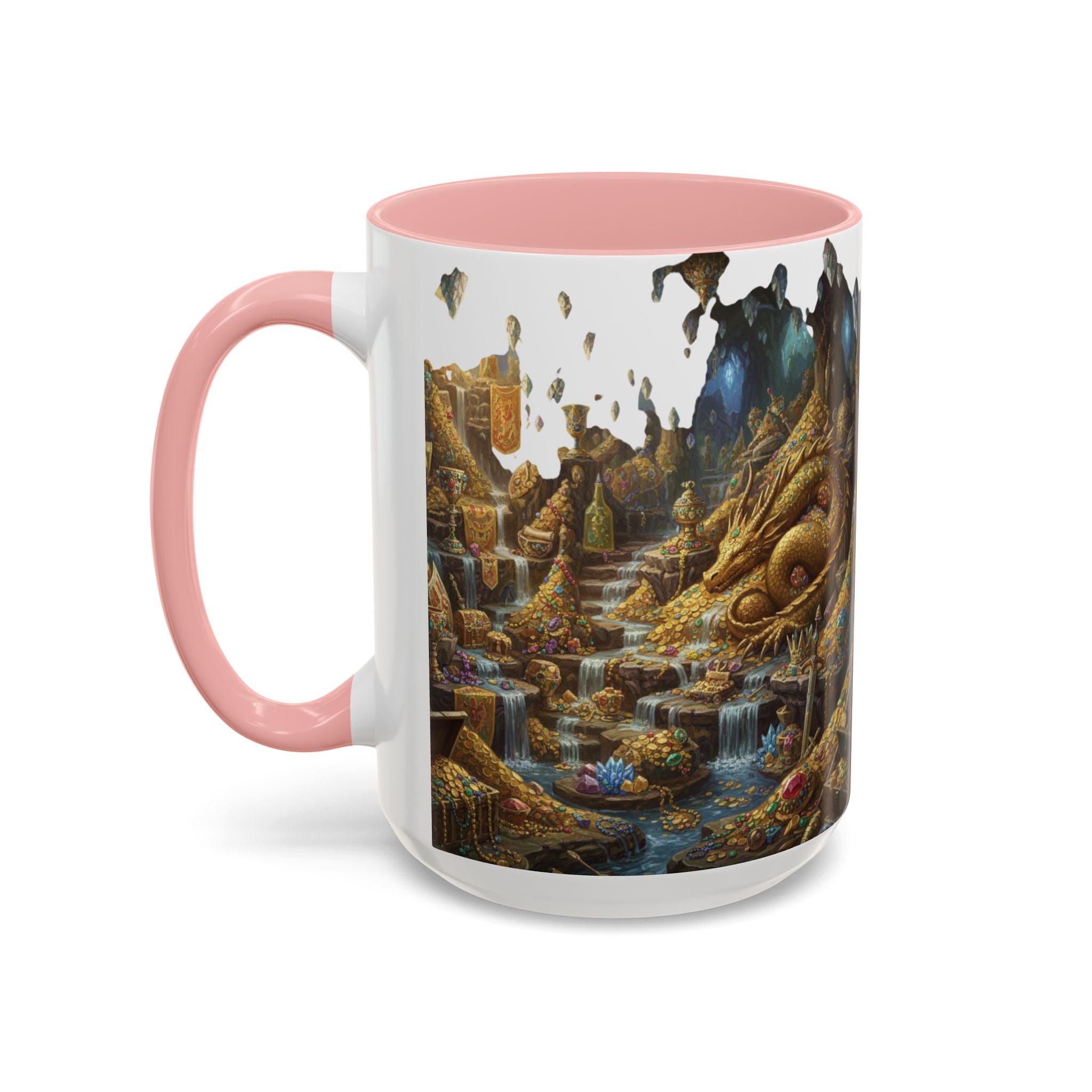 Dragon Hoard Accent Coffee Mug — Fantasy Treasure Landscape (11/15 oz)