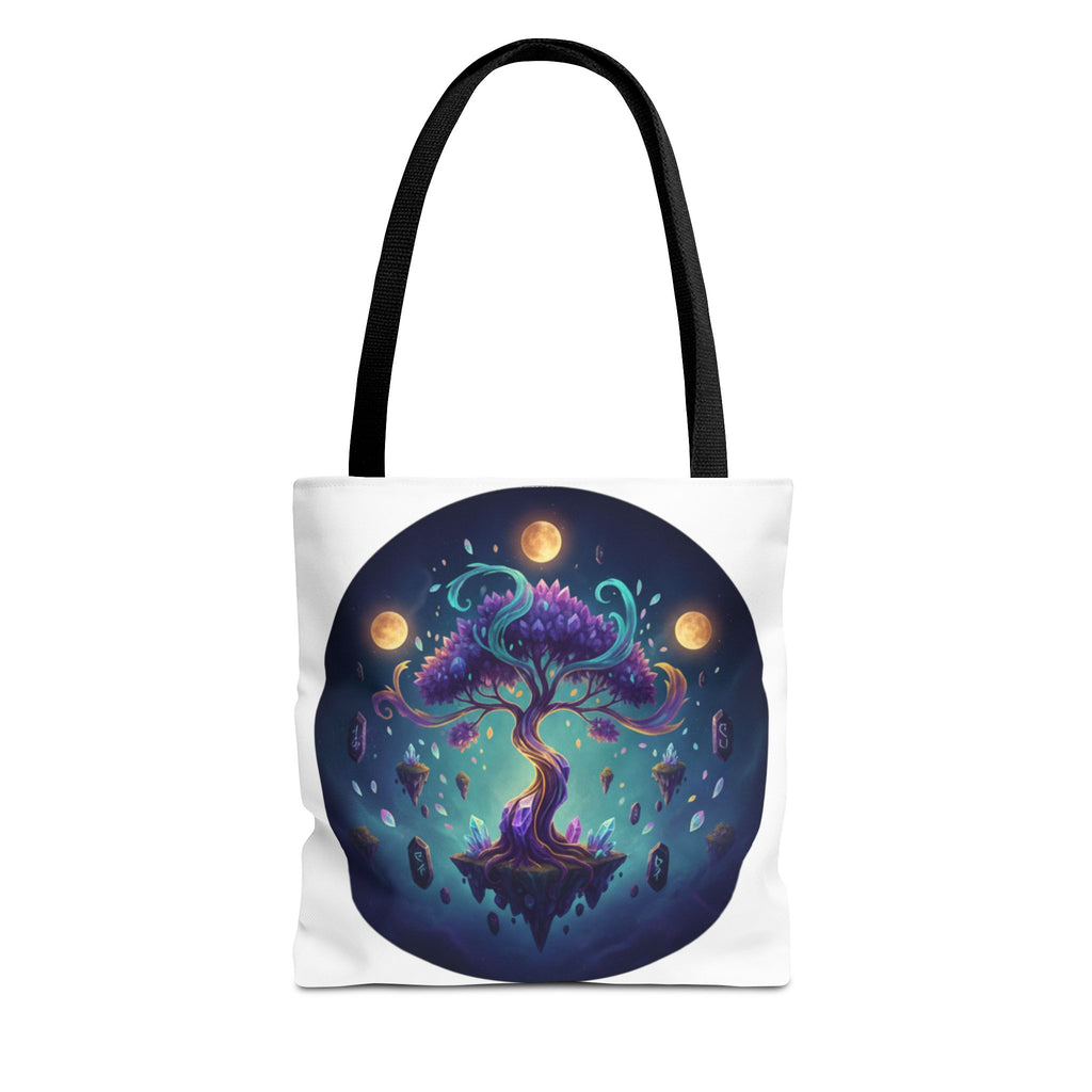 Mystic Floating Tree Tote Bag — Cosmic Moonlight Illustration All-Over Print