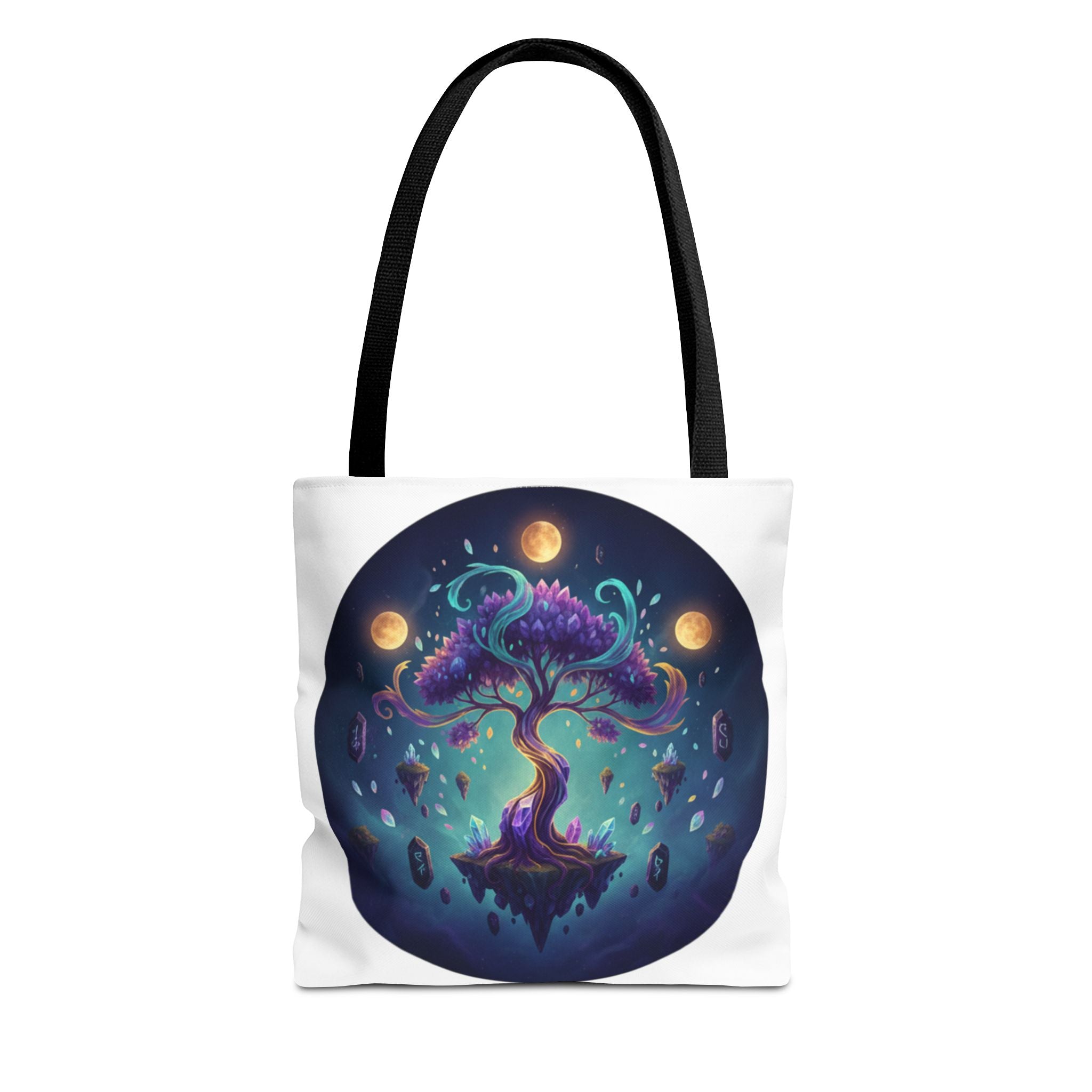 Mystic Floating Tree Tote Bag — Cosmic Moonlight Illustration All-Over Print