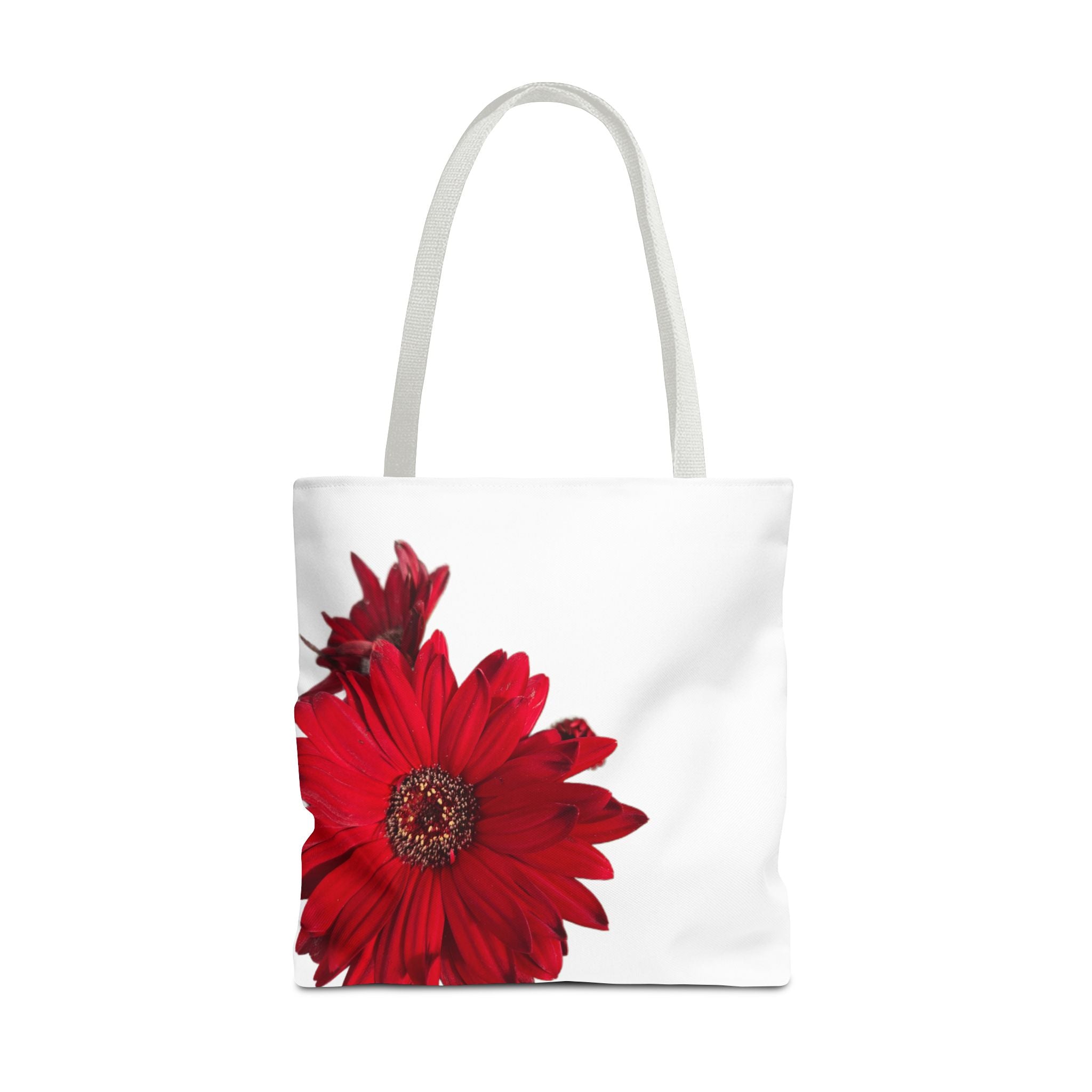 Red Gerbera Floral Tote Bag – Bright Daisy Print Canvas Tote