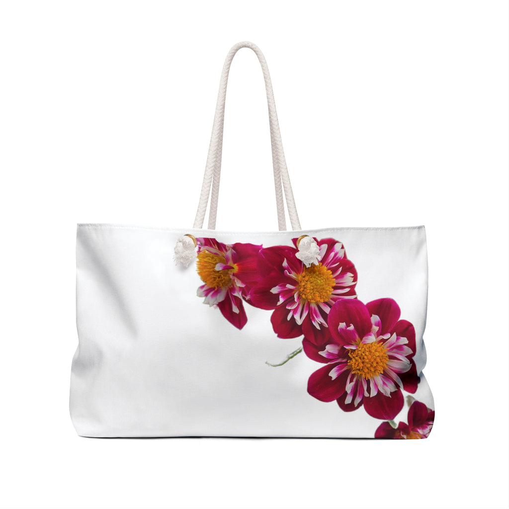 Floral Weekender Bag – Red Dahlia Petal Travel Tote