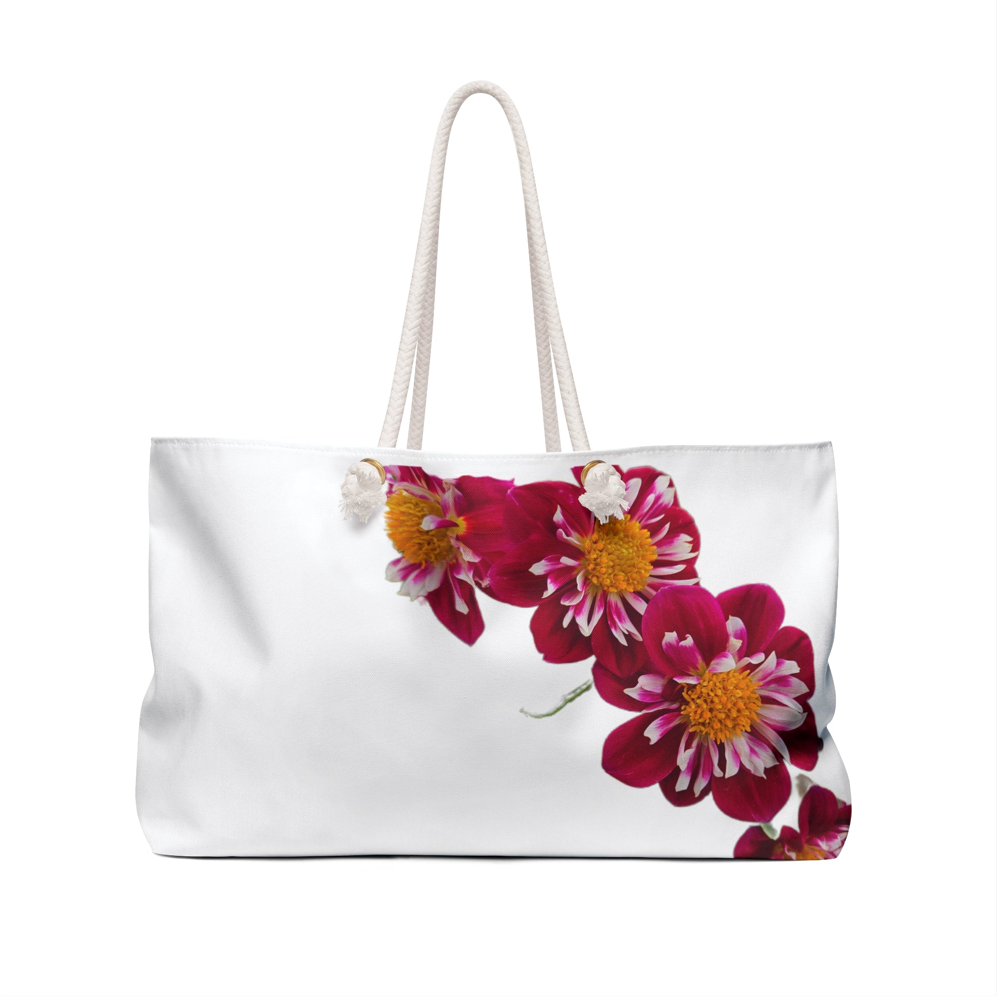 Floral Weekender Bag – Red Dahlia Petal Travel Tote