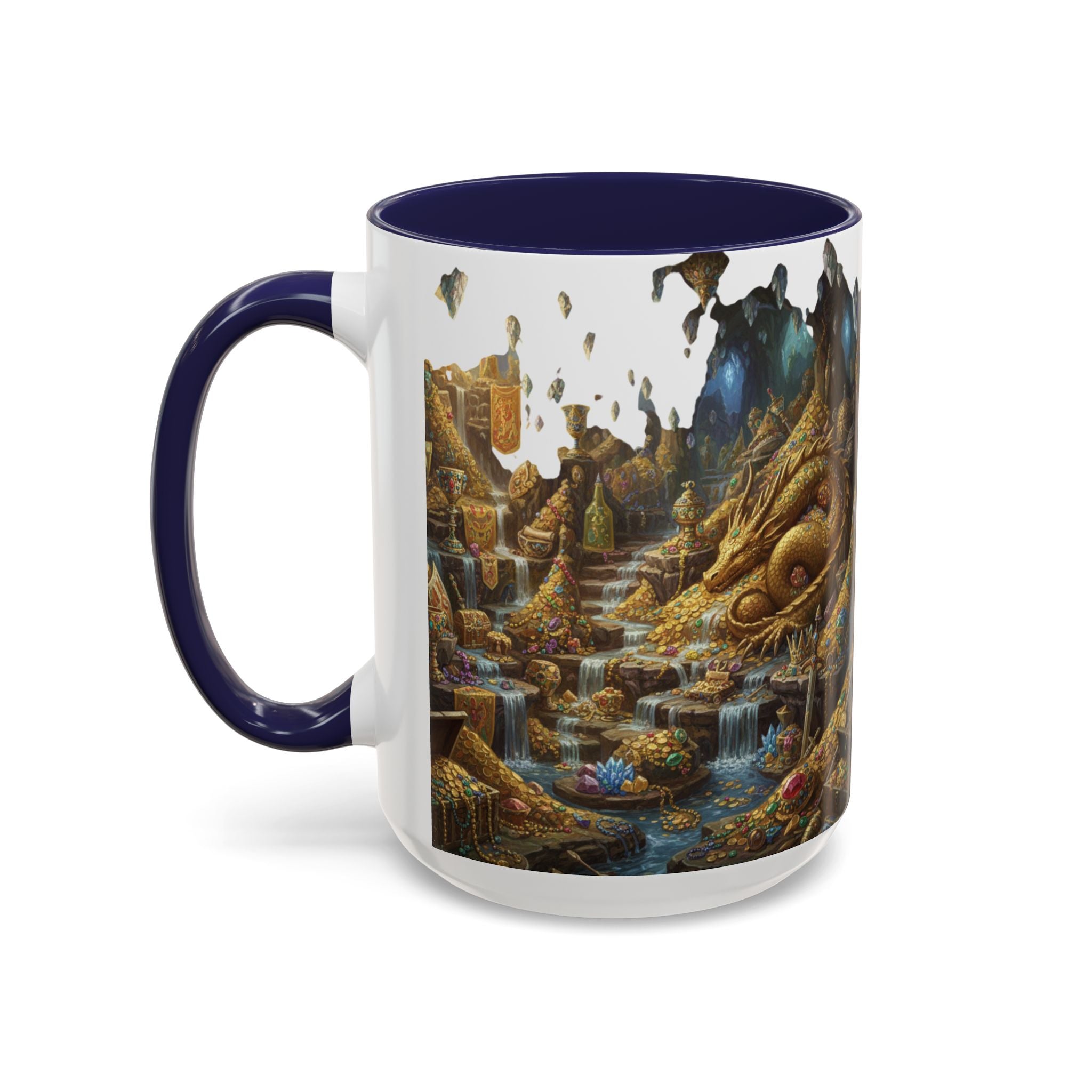 Dragon Hoard Accent Coffee Mug — Fantasy Treasure Landscape (11/15 oz)