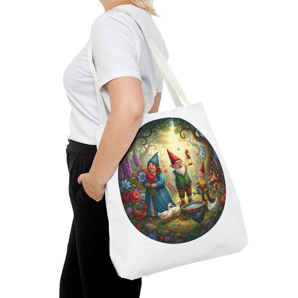 Gnome Garden Tote Bag — Whimsical Fairy Tale Circle Art