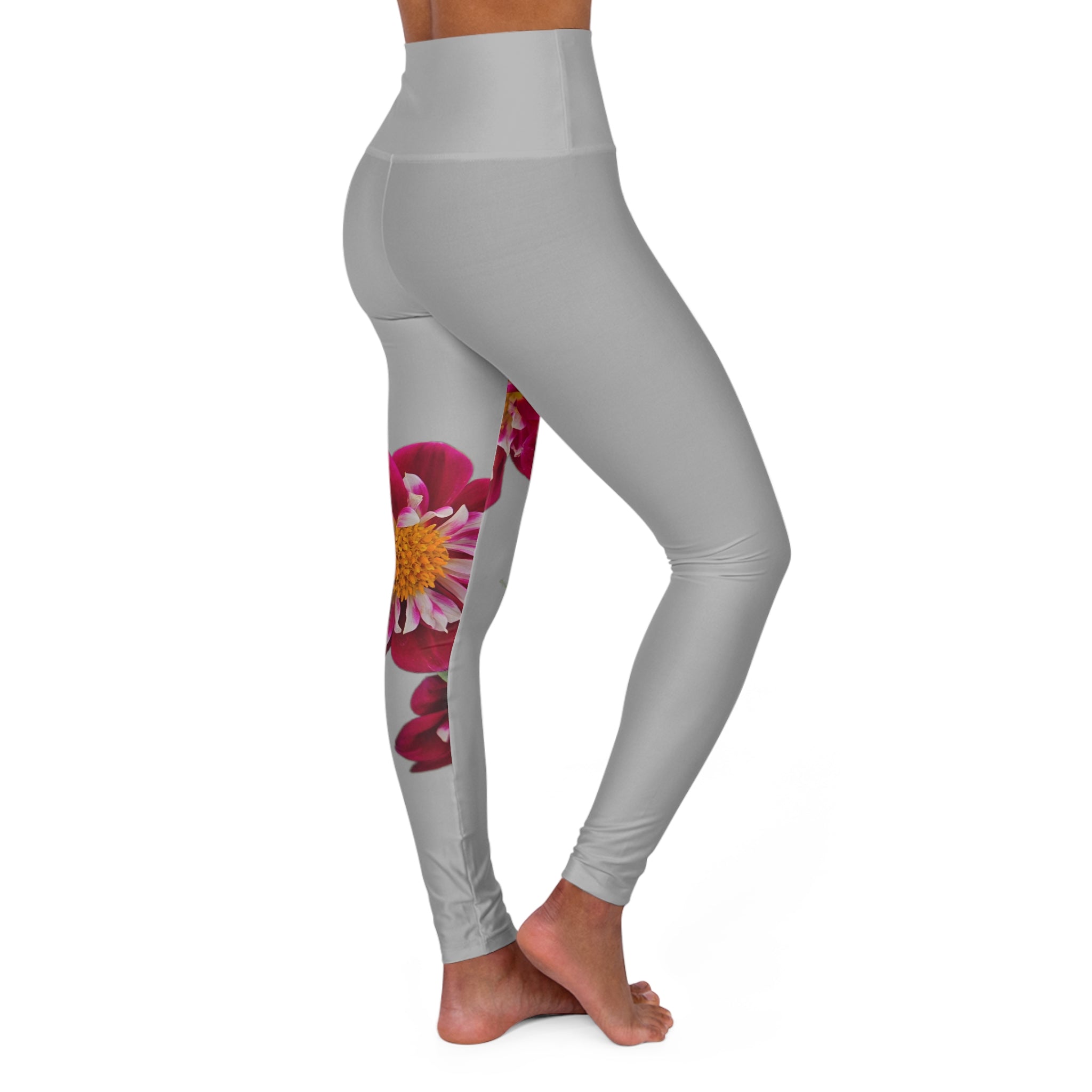 Floral High-Waisted Yoga Leggings — Pink Dahlia Side Print