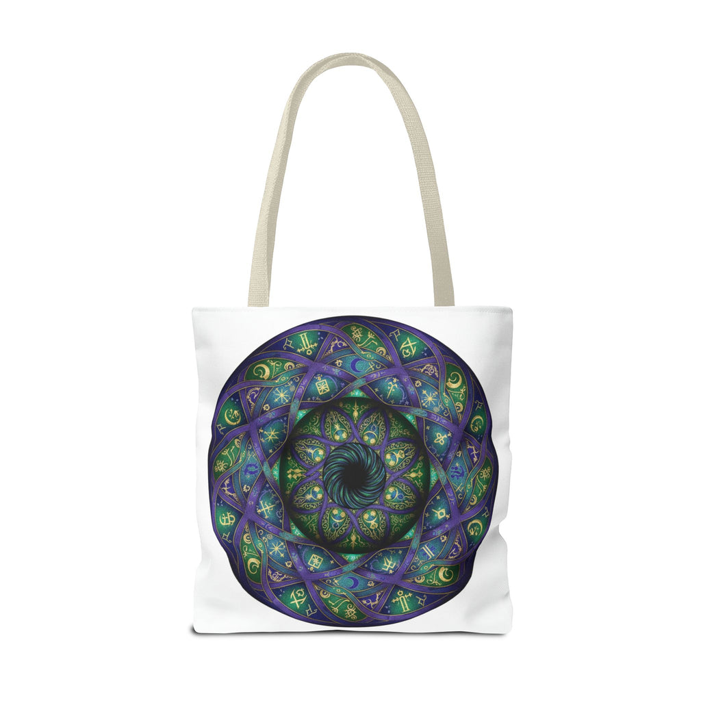 Mystic Mandala Tote Bag — Purple Green Spiral All-Over Print
