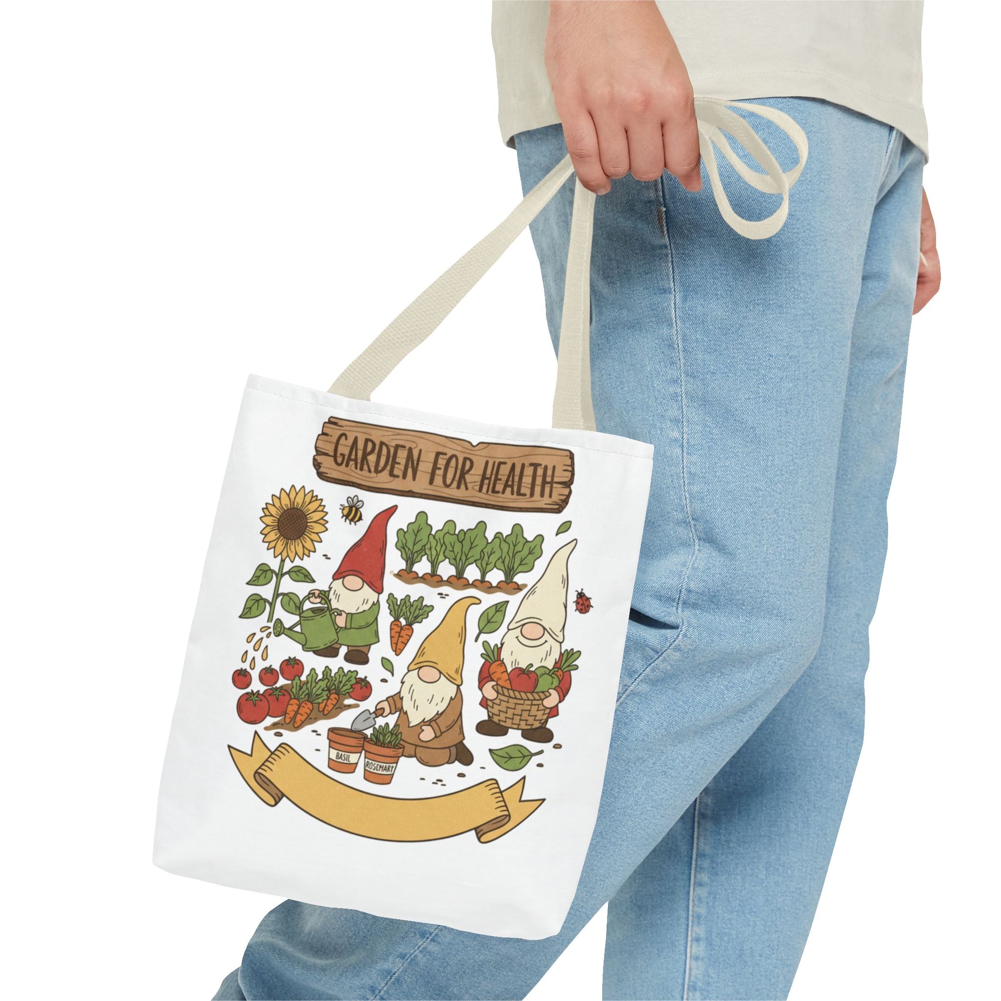Garden Gnome Tote Bag - "Garden For Health" Cute Eco Shopper