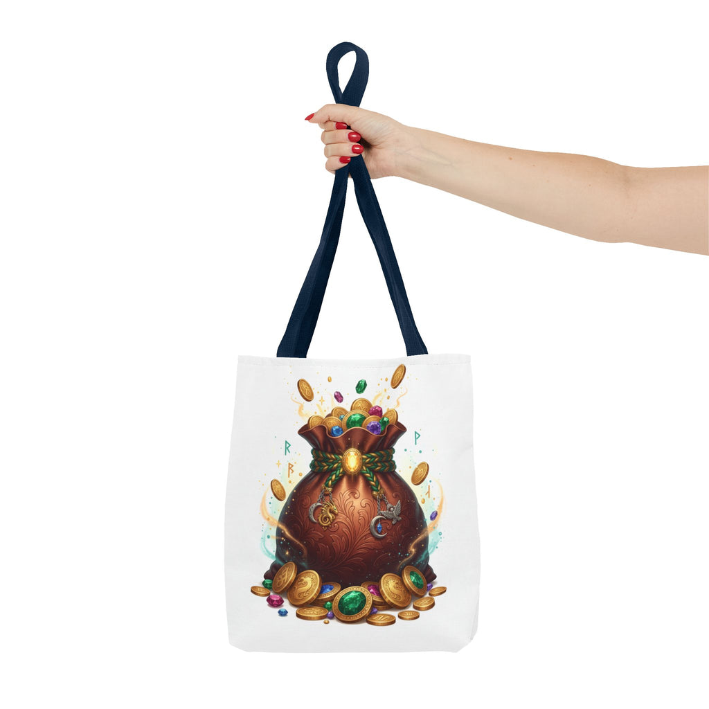Treasure Pouch Tote Bag — Colorful Gem & Gold Coin All-Over Print Tote