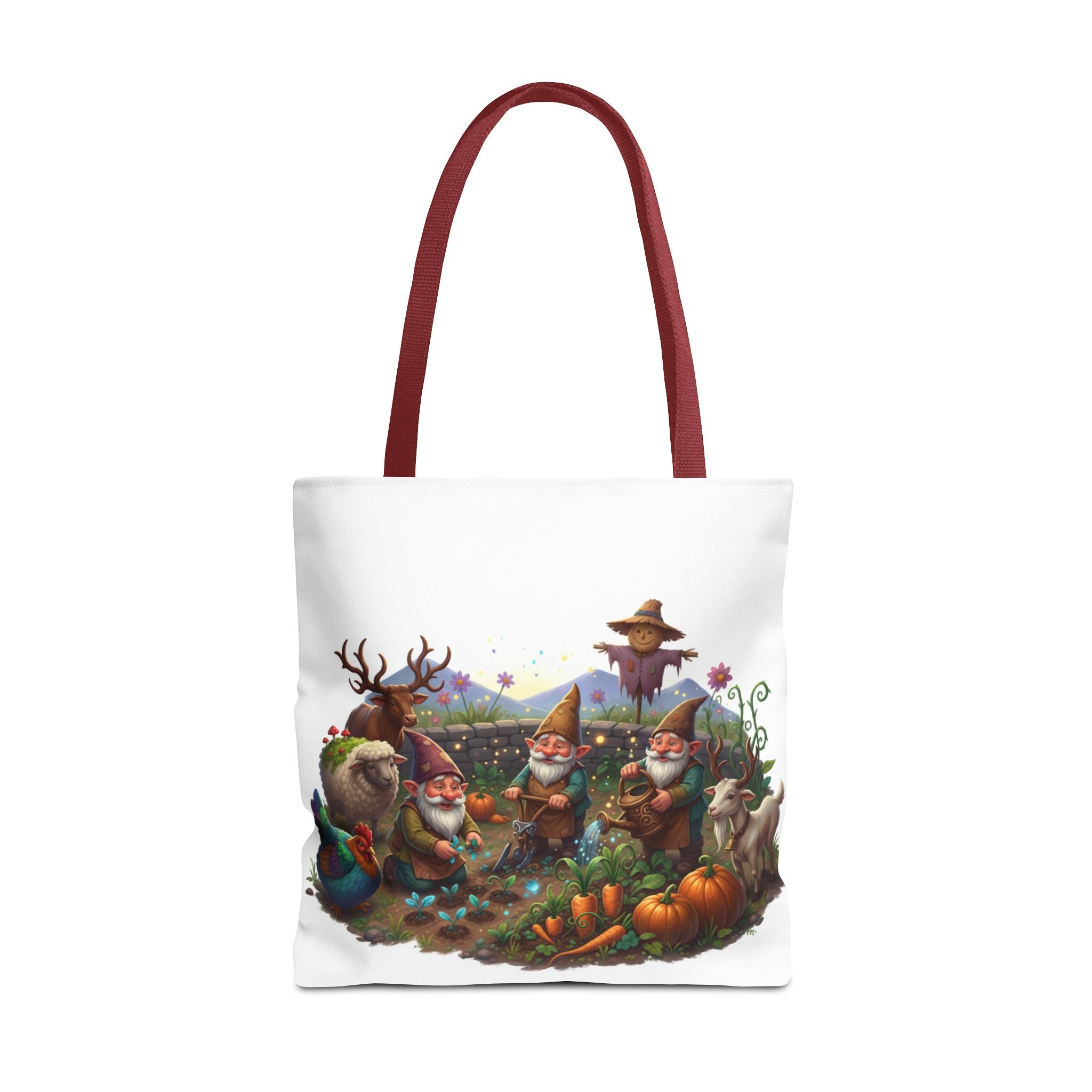 Gnome Garden Tote Bag — Whimsical Gnome & Pumpkin Illustration AOP Tote