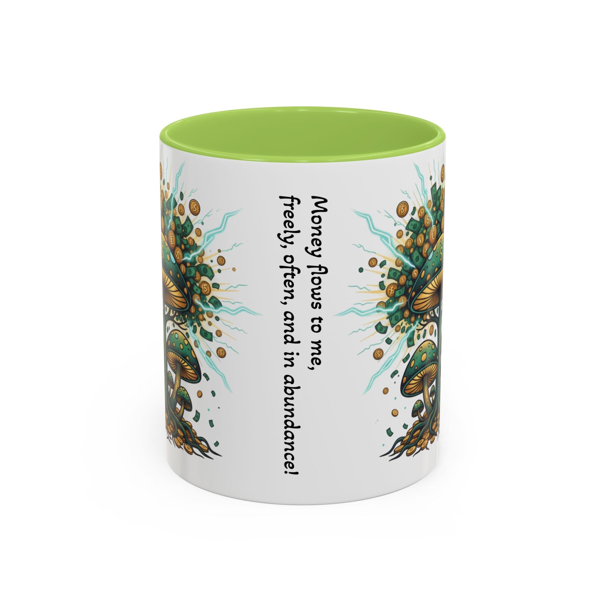 Accent Coffee Mug — 'Money Flows to Me Freely' Mushroom Abundance Design (11/15oz)