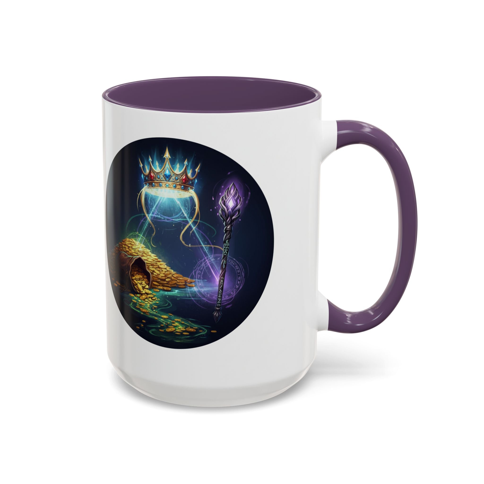 Magic Crown Coffee Mug — Fantasy Wizard Staff & Spilled Gold Accent Mug (11/15 oz)