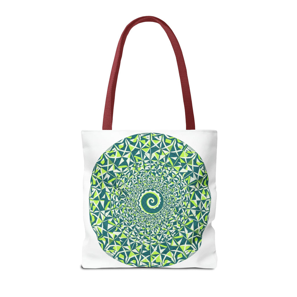 Spiral Mandala Tote Bag — Green Geometric All-Over Print Tote