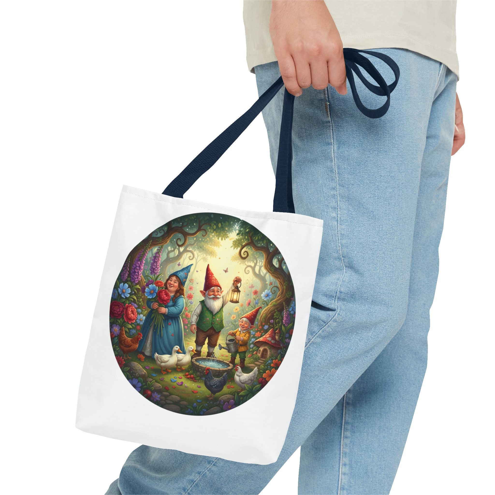 Gnome Garden Tote Bag — Whimsical Fairy Tale Circle Art