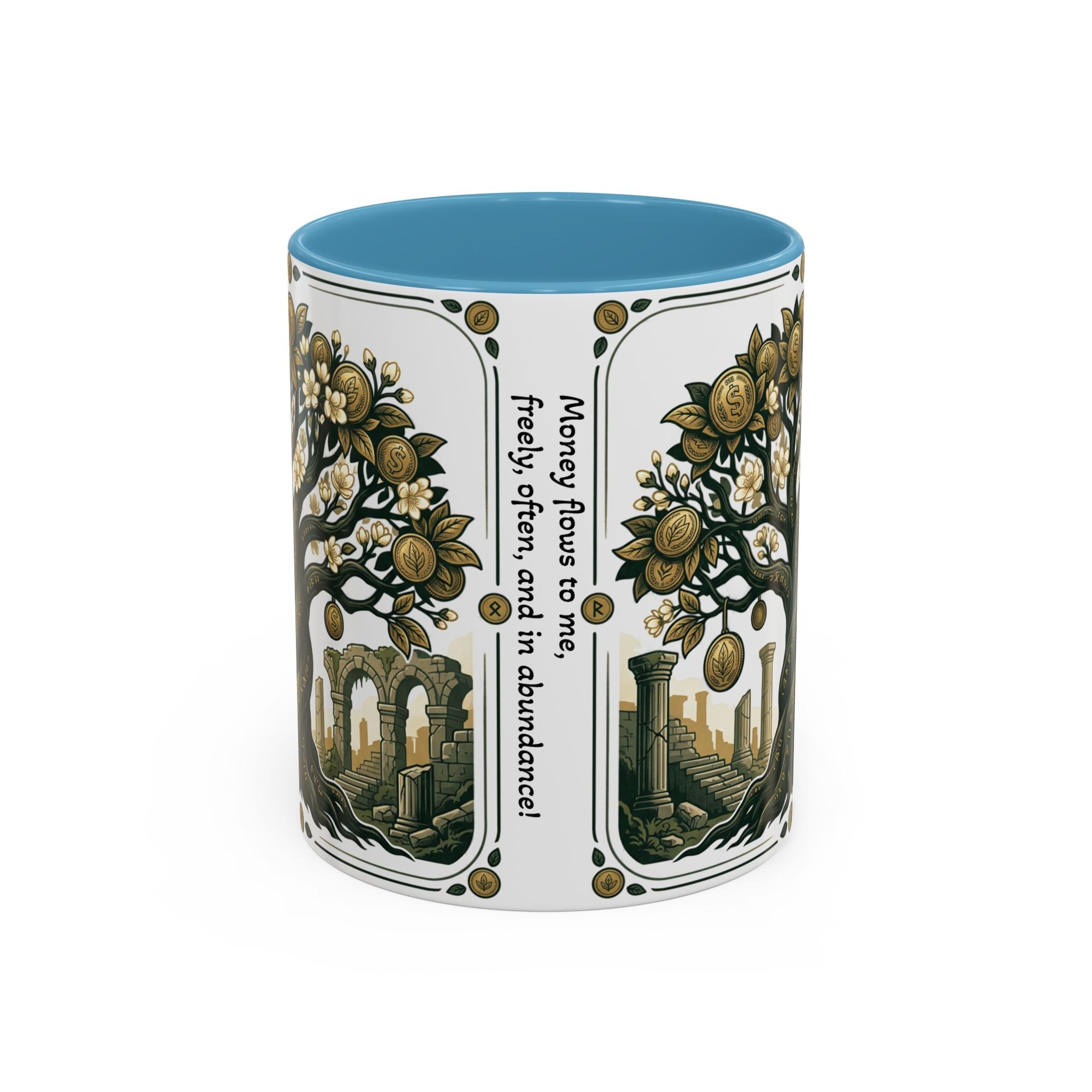 Ornate Tree of Coins Coffee Mug — Gold Ruins Accent Ceramic Mug (11/15oz)