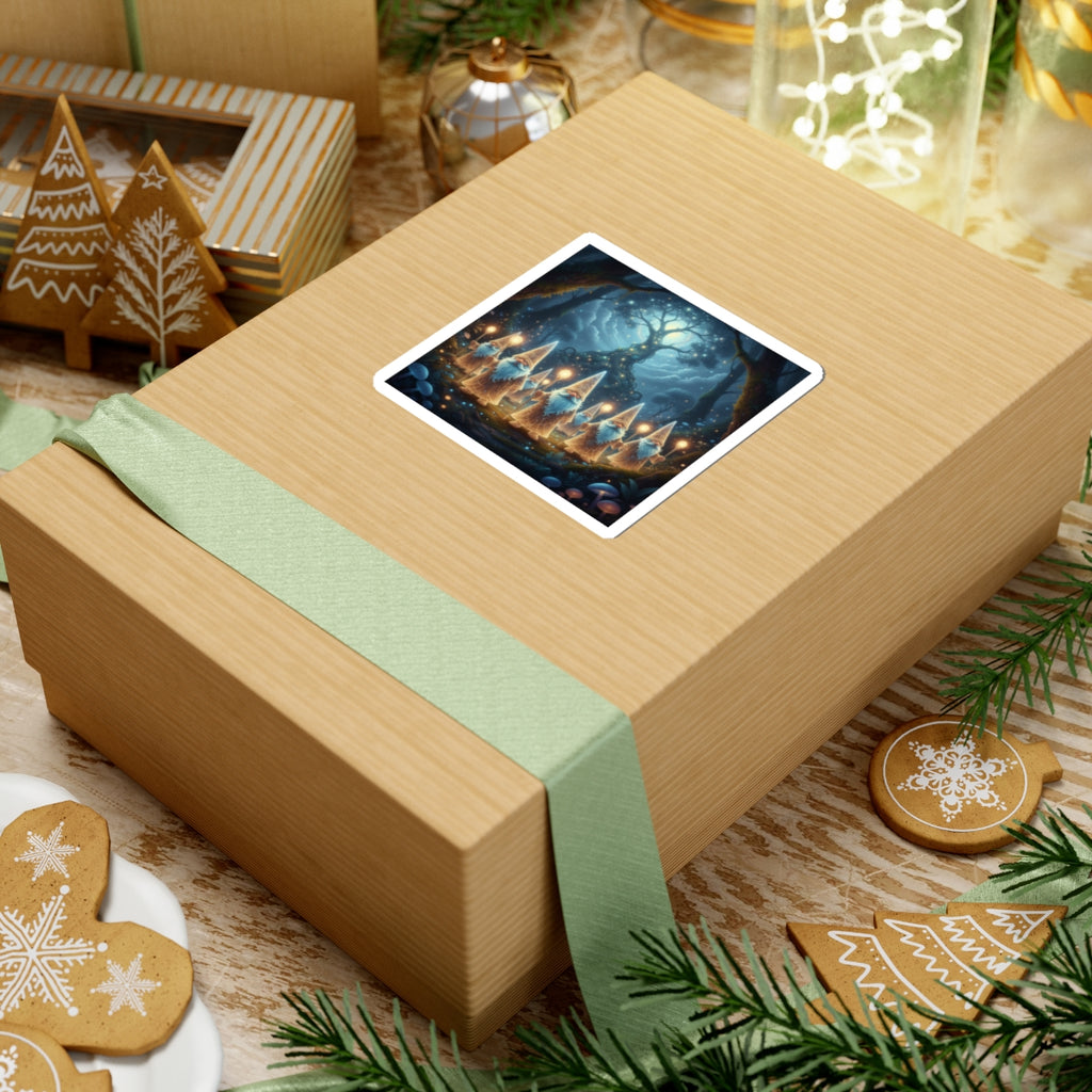 Mystical Gnome Lanterns Sticker — Fairy Forest Night Scene Kiss-Cut Sticker