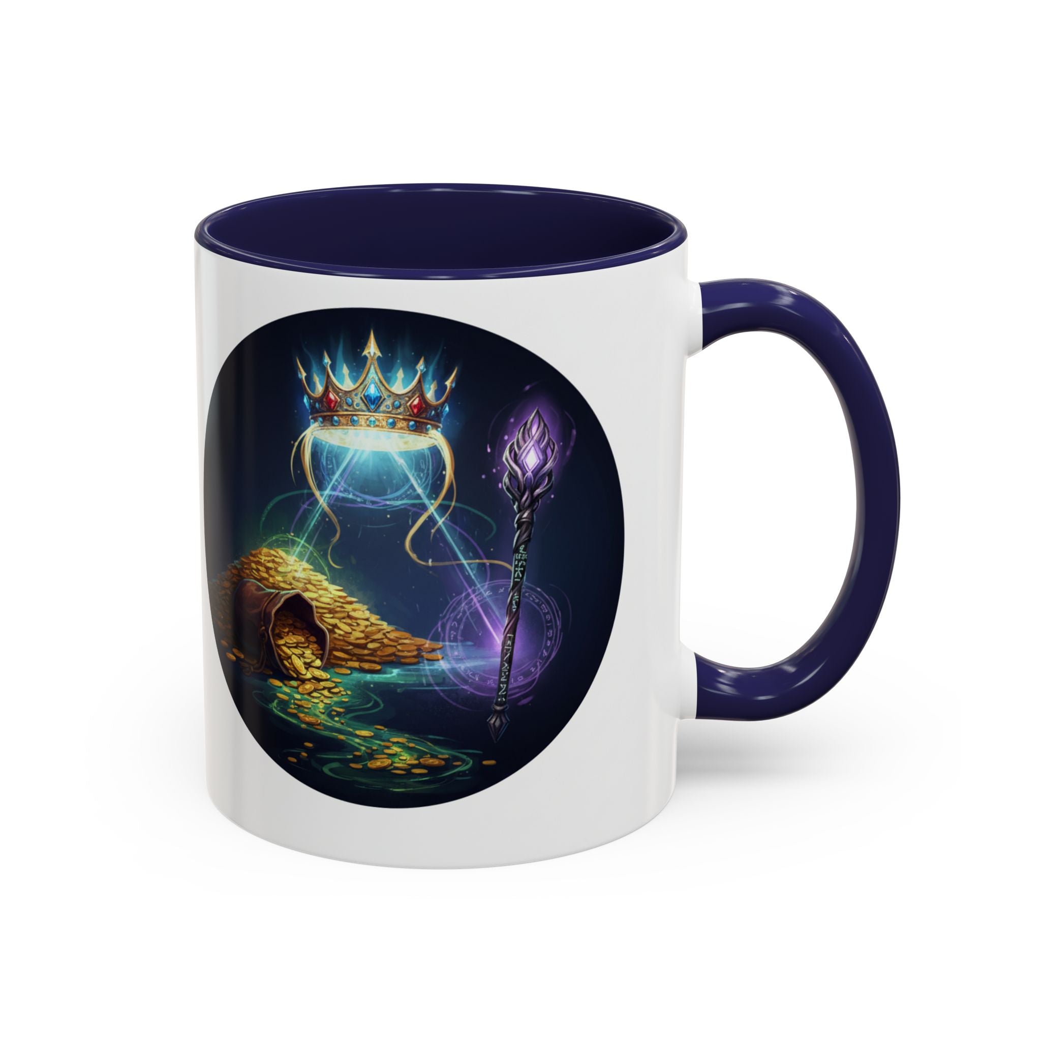 Magic Crown Coffee Mug — Fantasy Wizard Staff & Spilled Gold Accent Mug (11/15 oz)