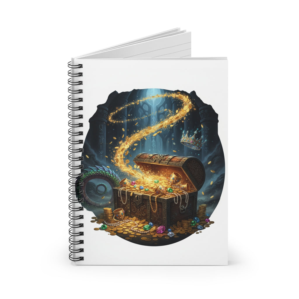 Treasure Chest Spiral Notebook — Fantasy Pirate Gold Journal (Ruled)