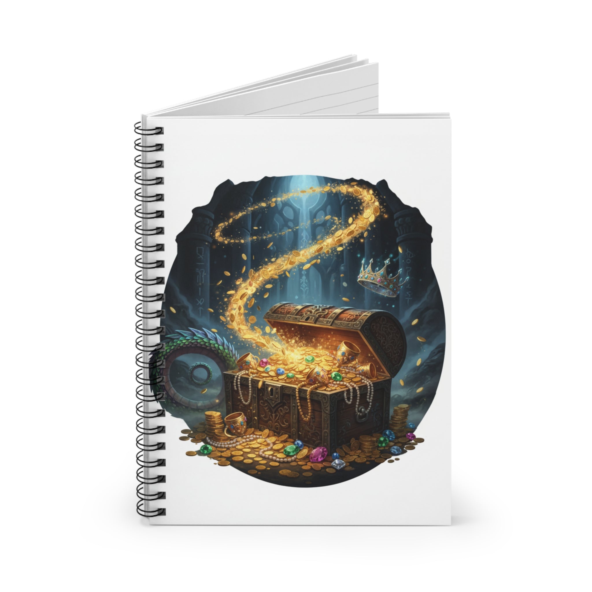 Treasure Chest Spiral Notebook — Fantasy Pirate Gold Journal (Ruled)