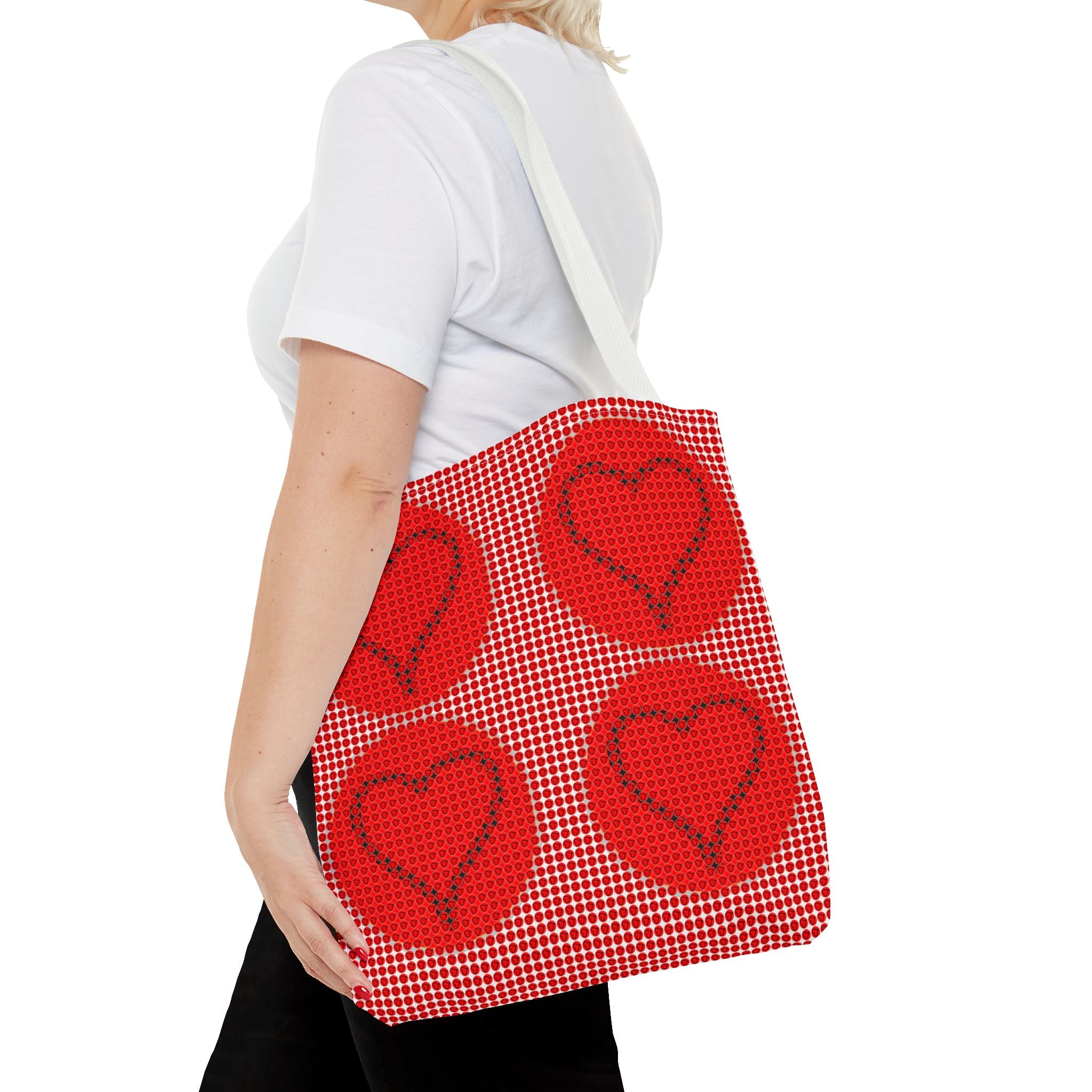 Heart Pattern Tote Bag — Red Valentine All-Over Print Canvas Tote