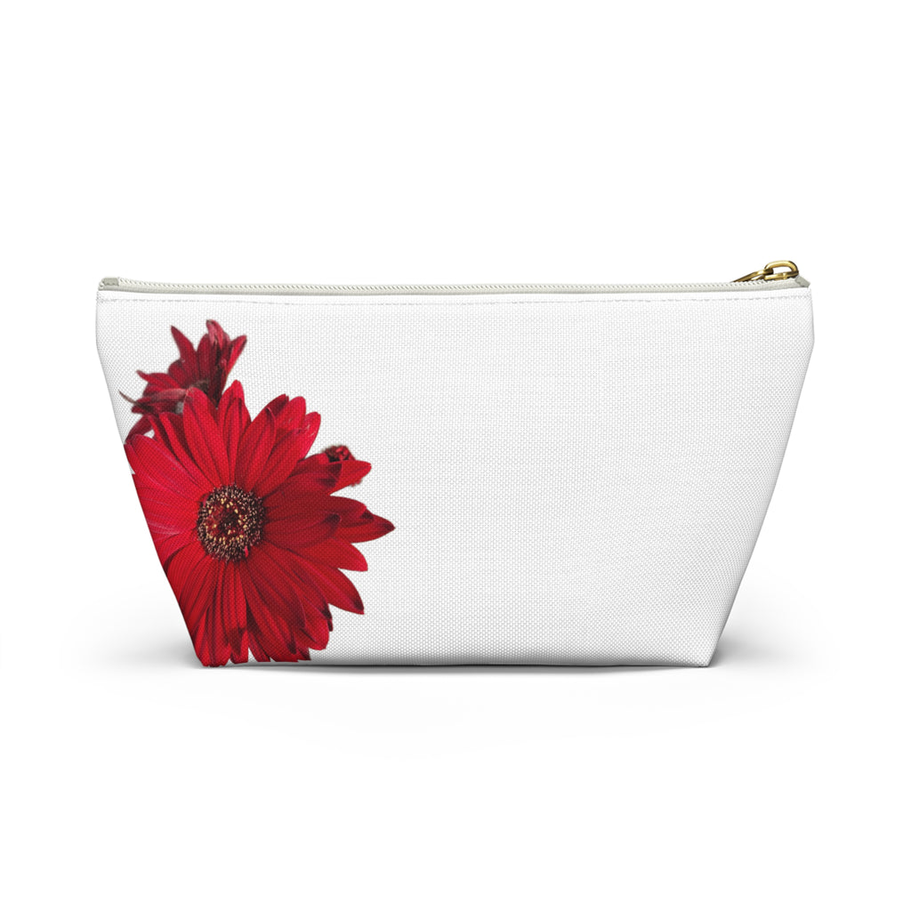 Red Daisy Accessory Pouch — Floral Makeup Bag with T-Bottom