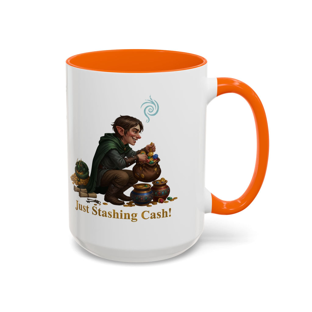Accent Coffee Mug — "Just Stashing Cash!" Fantasy Gnome Money Mug (11/15oz)